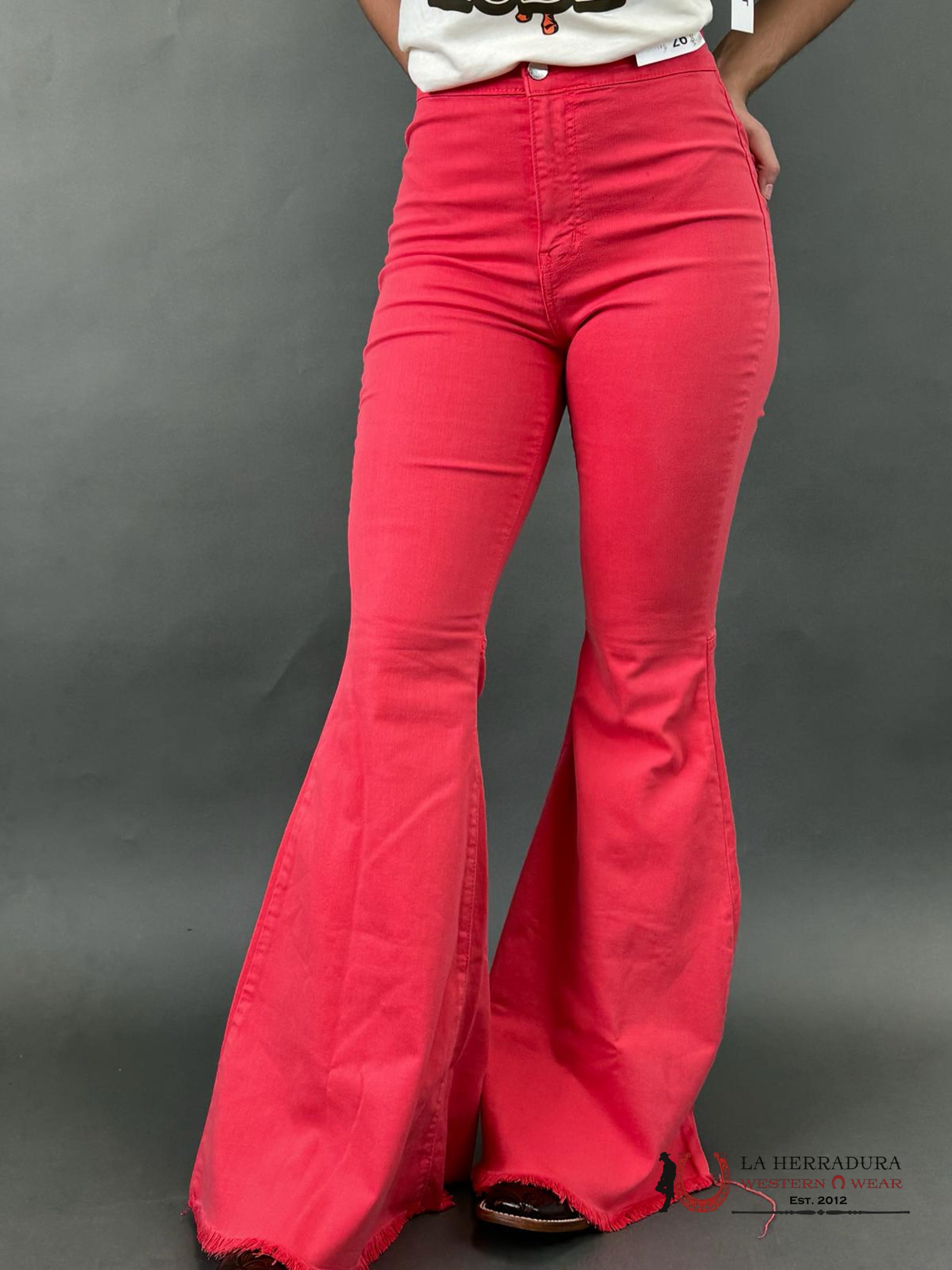 Vibrant Peach Orange Flare Rock&Roll Jeans Women