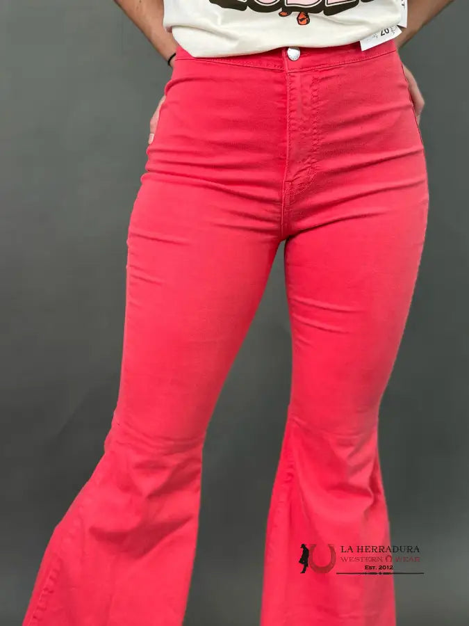 Vibrant Peach Orange Flare Rock&Roll Jeans Women