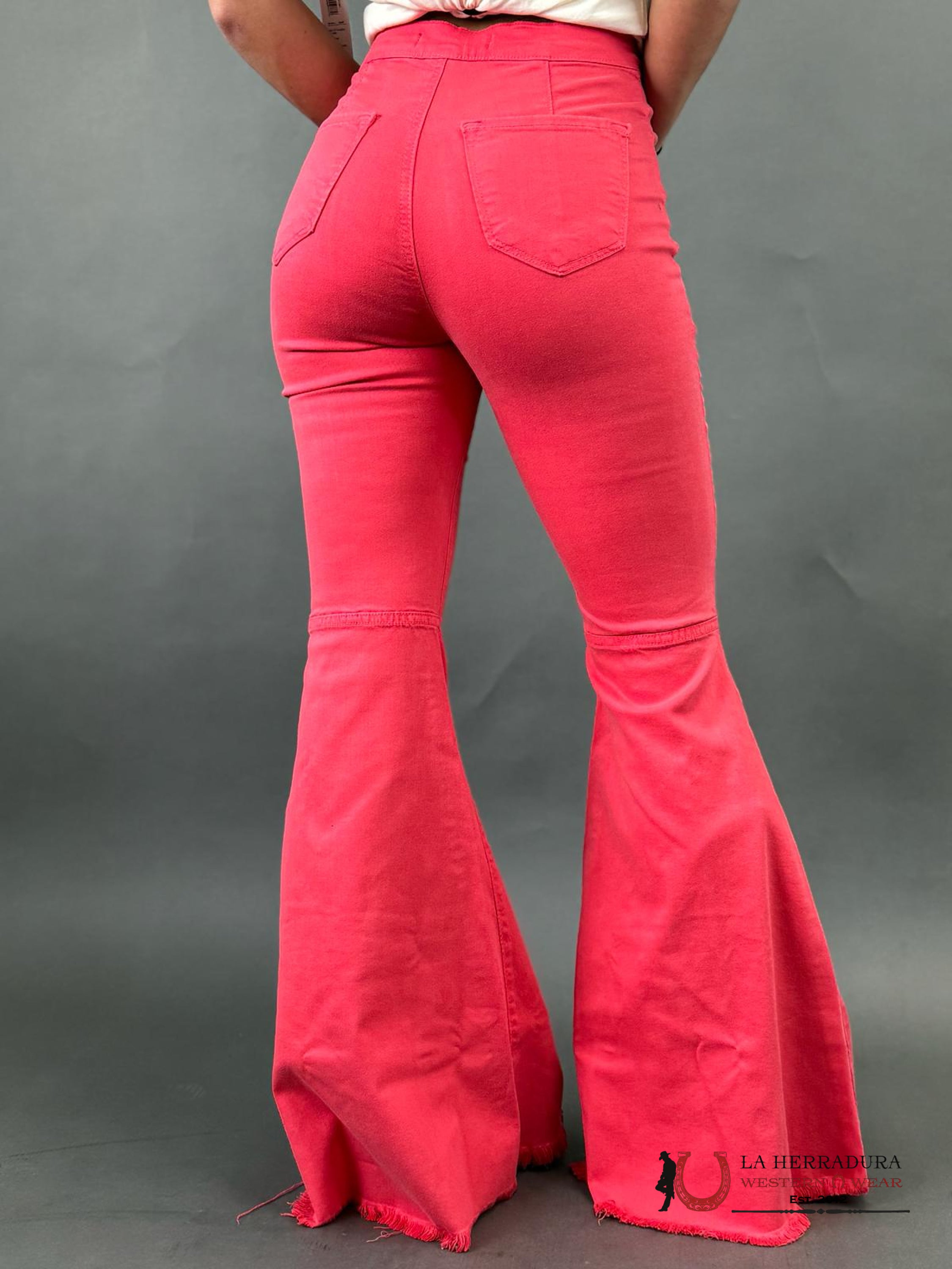 Vibrant Peach Orange Flare Rock&Roll Jeans Women