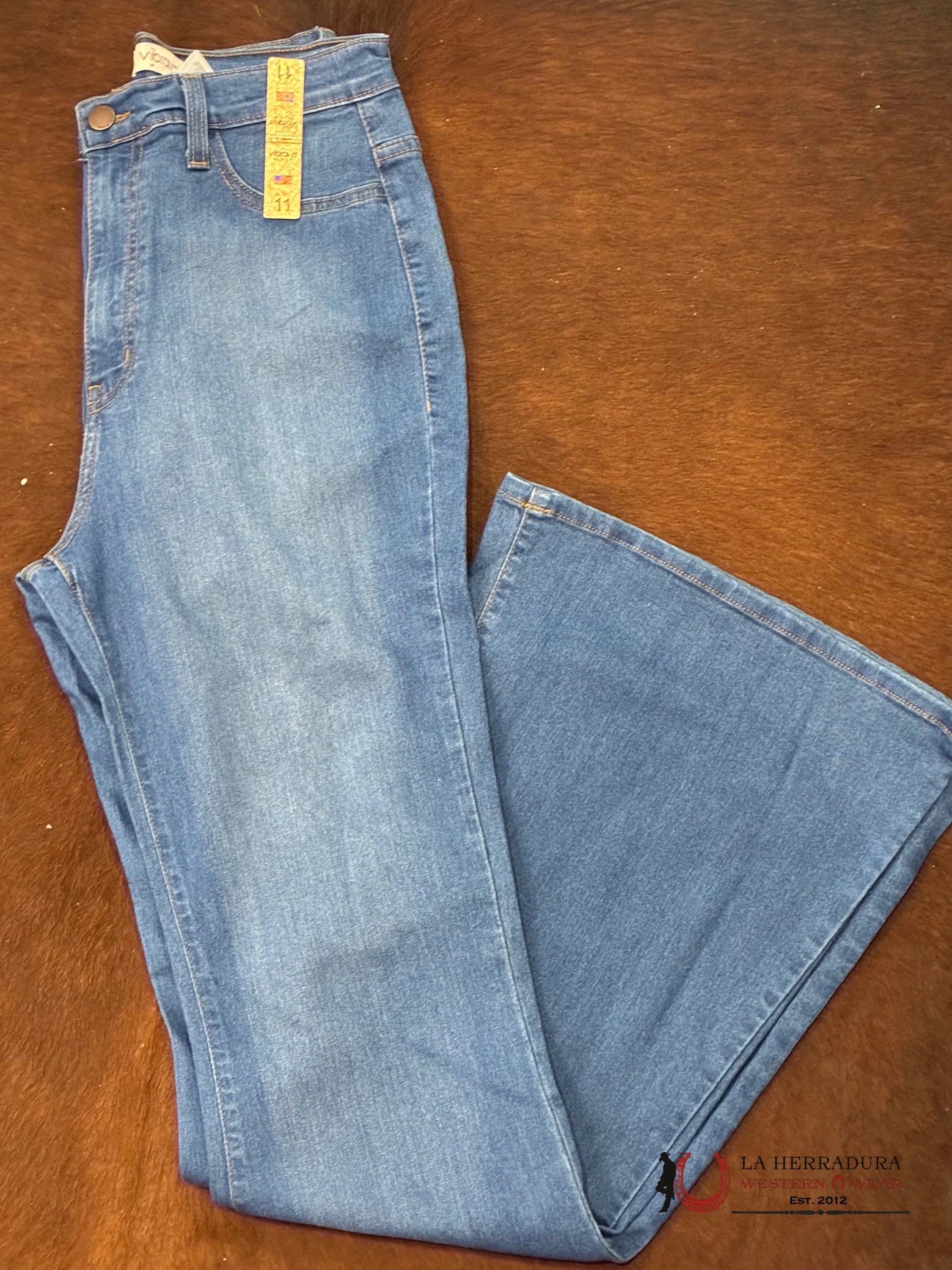 VIBRANT SEMI FLARE BLUE JEANS ROCK&ROLL JEANS WOMEN