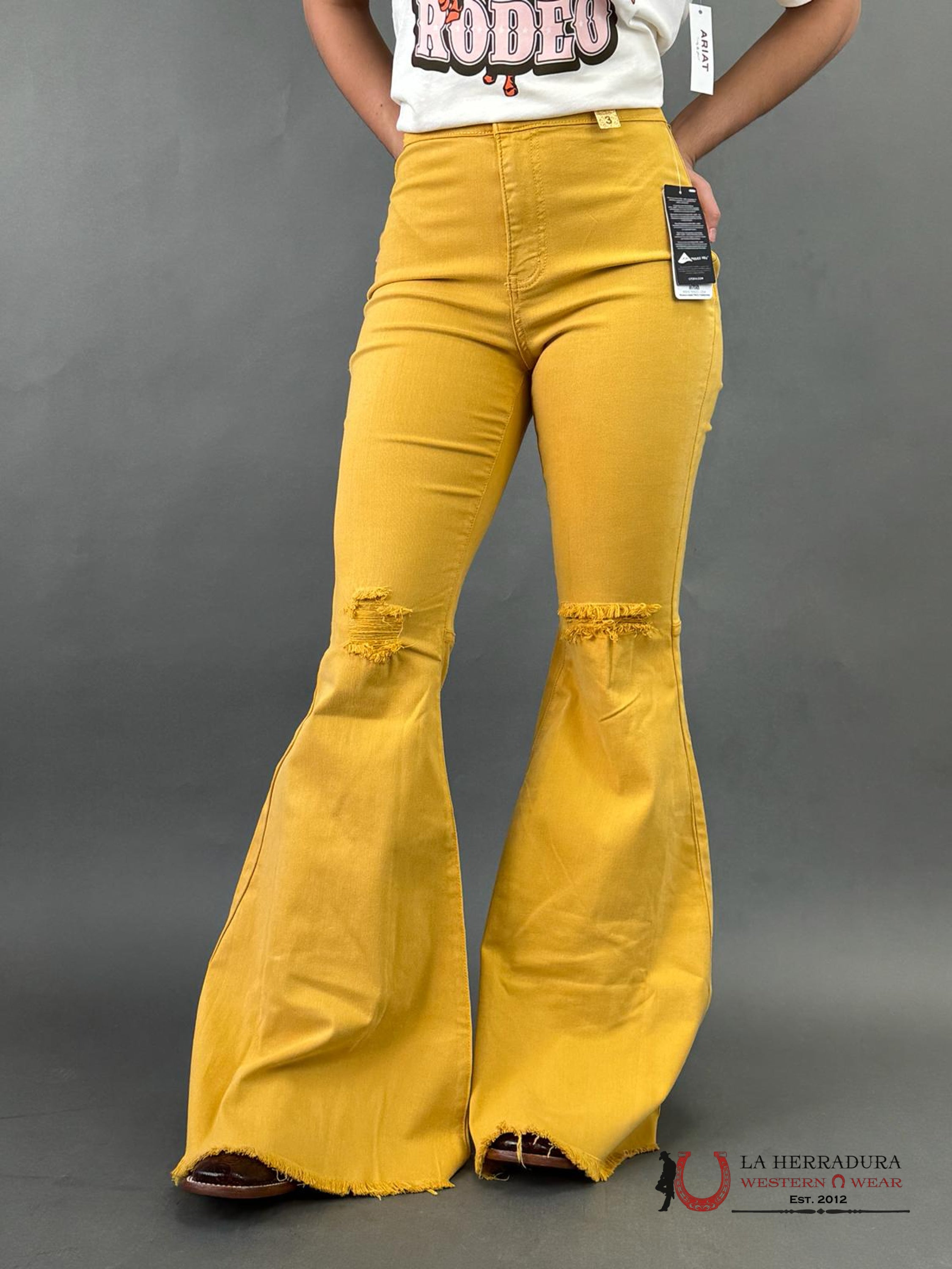 Vibrant Yellow Flare Jeans Rock&Roll Jeans Women