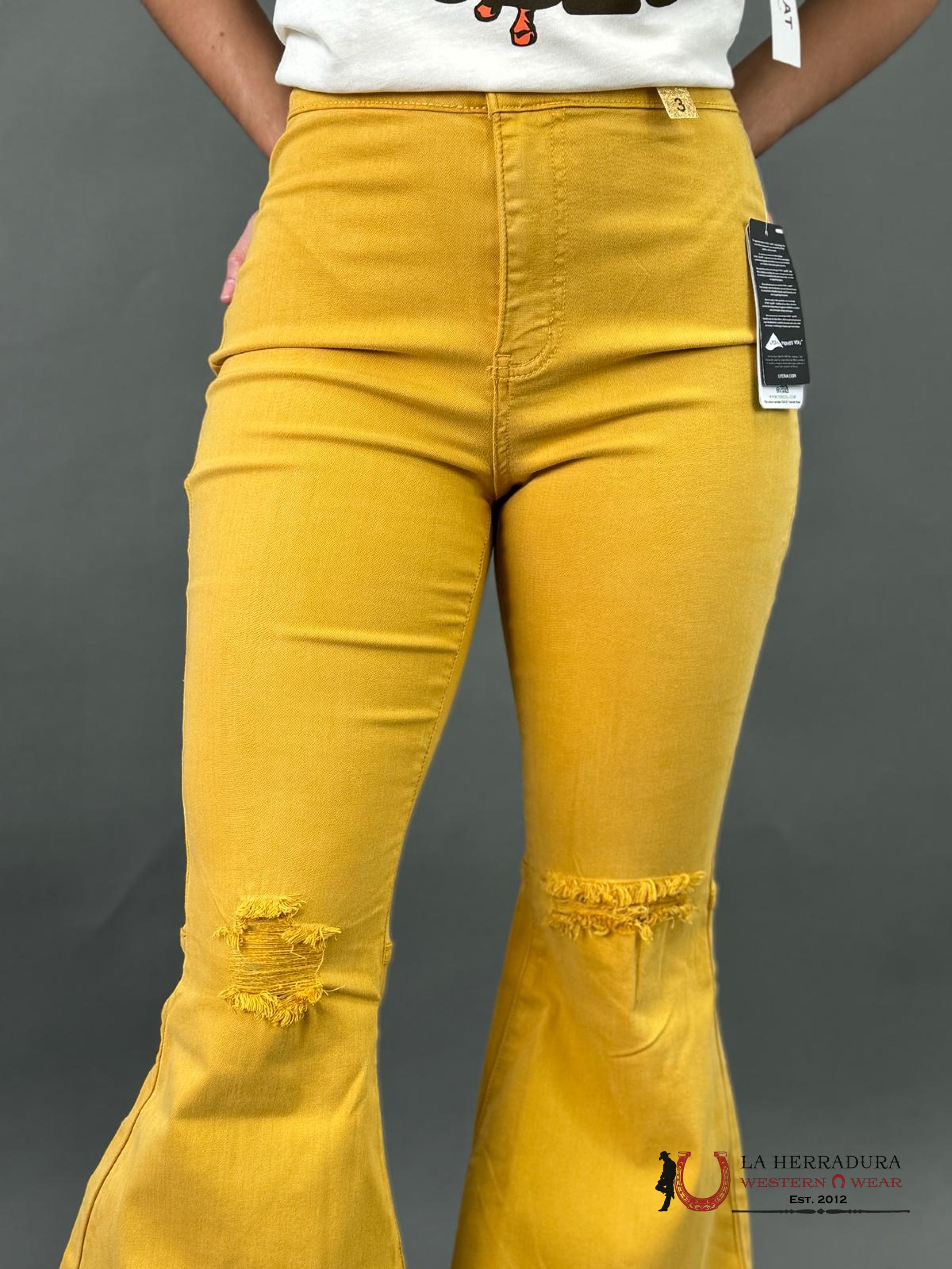 Vibrant Yellow Flare Jeans Rock&Roll Jeans Women
