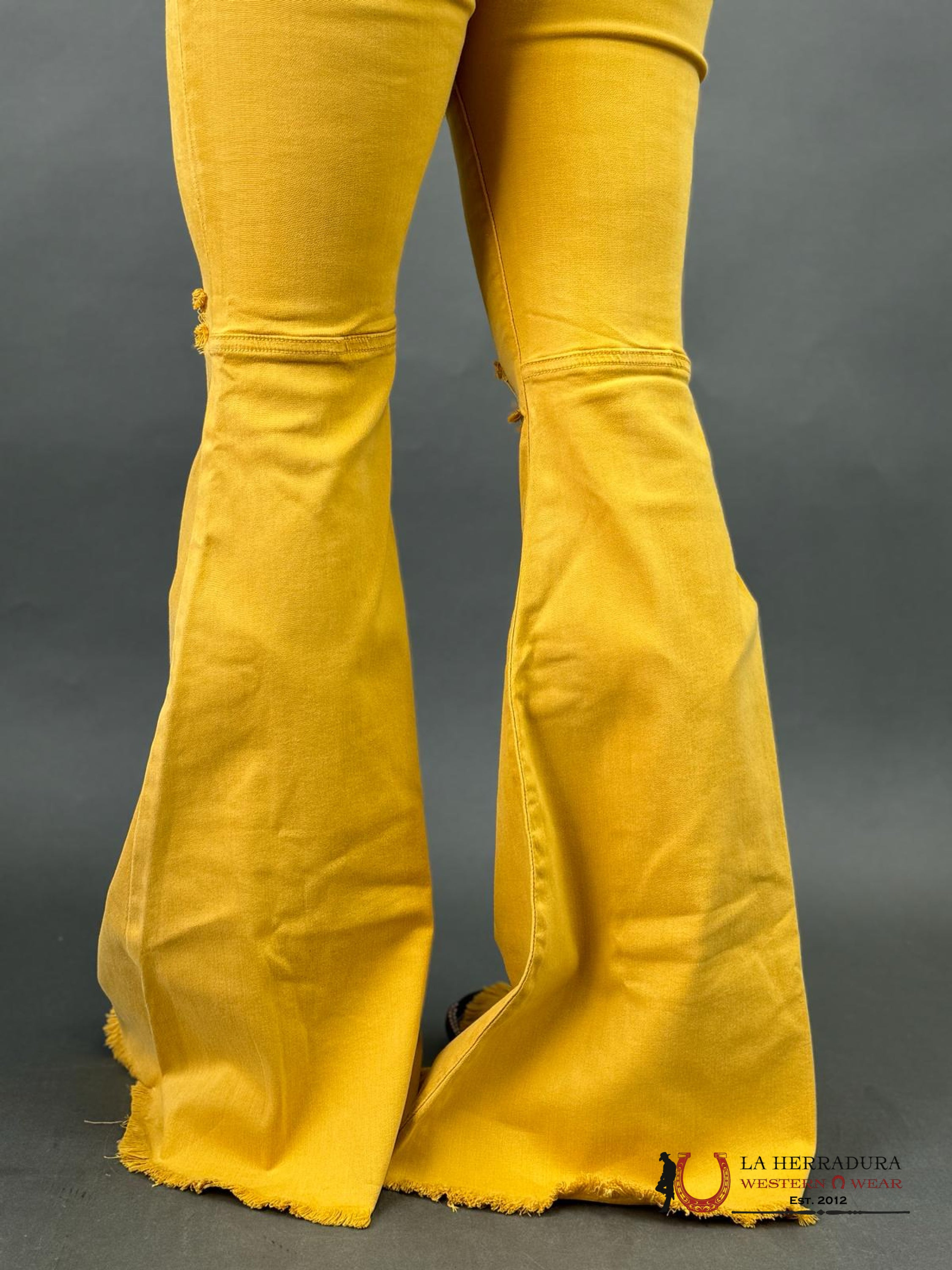 Vibrant Yellow Flare Jeans Rock&Roll Jeans Women