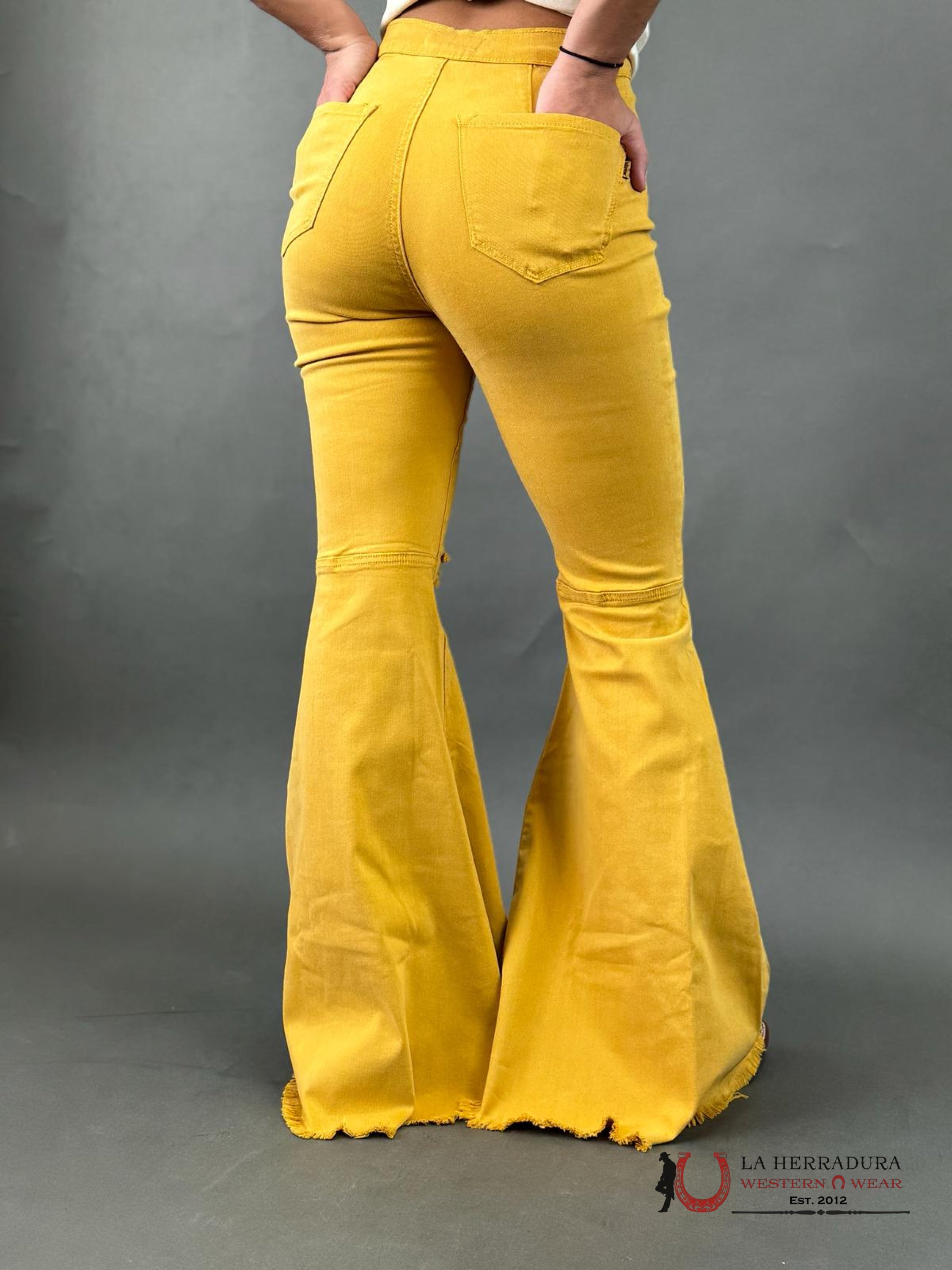 Vibrant Yellow Flare Jeans Rock&Roll Jeans Women