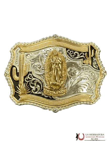 VIRGEN DE GUADALUPE GOLD AND BLACK DETAILS SQUARE BUCKLE