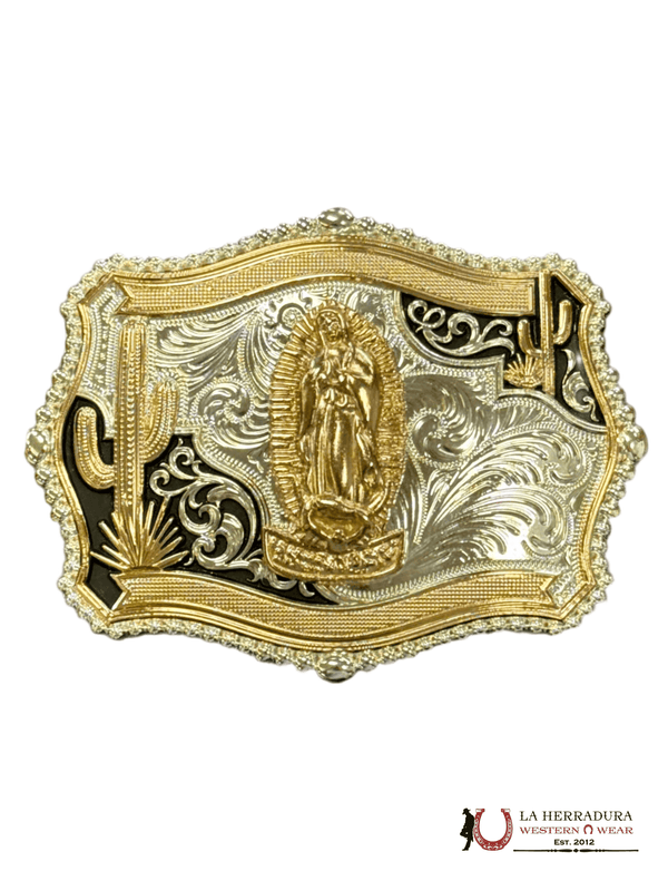 VIRGEN DE GUADALUPE GOLD AND BLACK DETAILS SQUARE BUCKLE