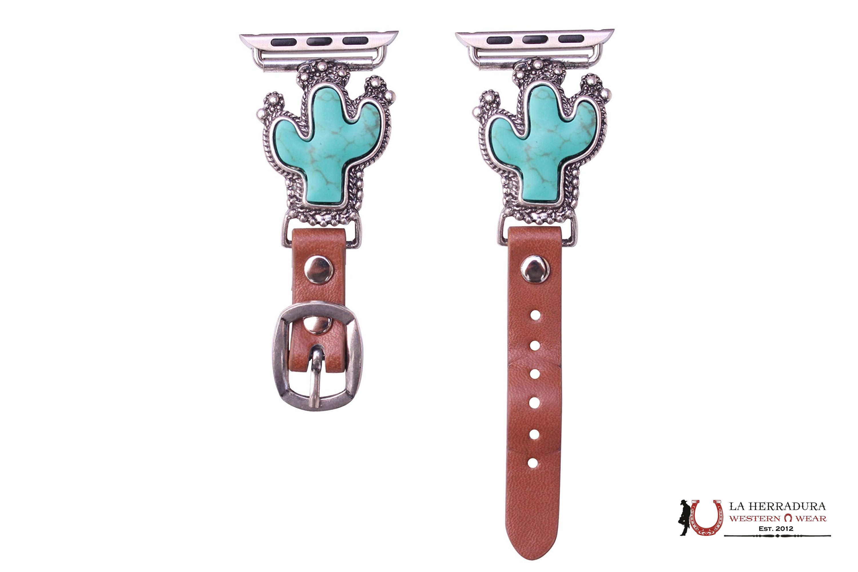 Watch strap for Apple Watch coffee color with blue cactus SW0005SBTQ