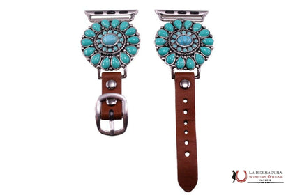 Watch strap for Apple Watch coffee color with blue flowers  SW0013SBTQ