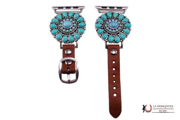 Watch strap for Apple Watch coffee color with blue flowers  SW0013SBTQ