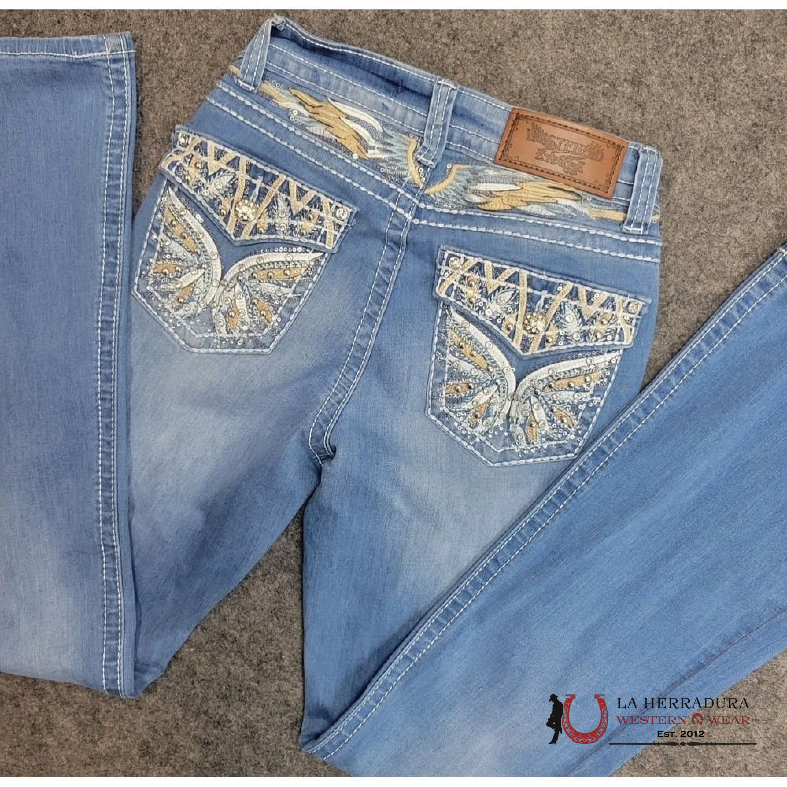 WESTFIELD EAGLE RHINESTONE LIGHT WASH BOOTCUT WOMEN JEANS WF-331 ROPA MUJERES