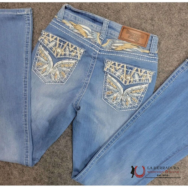 PANTALONES VAQUEROS DE MUJER DE CORTE RECTO WESTFIELD EAGLE RHINESTONE, LAVADO CLARO WF-331