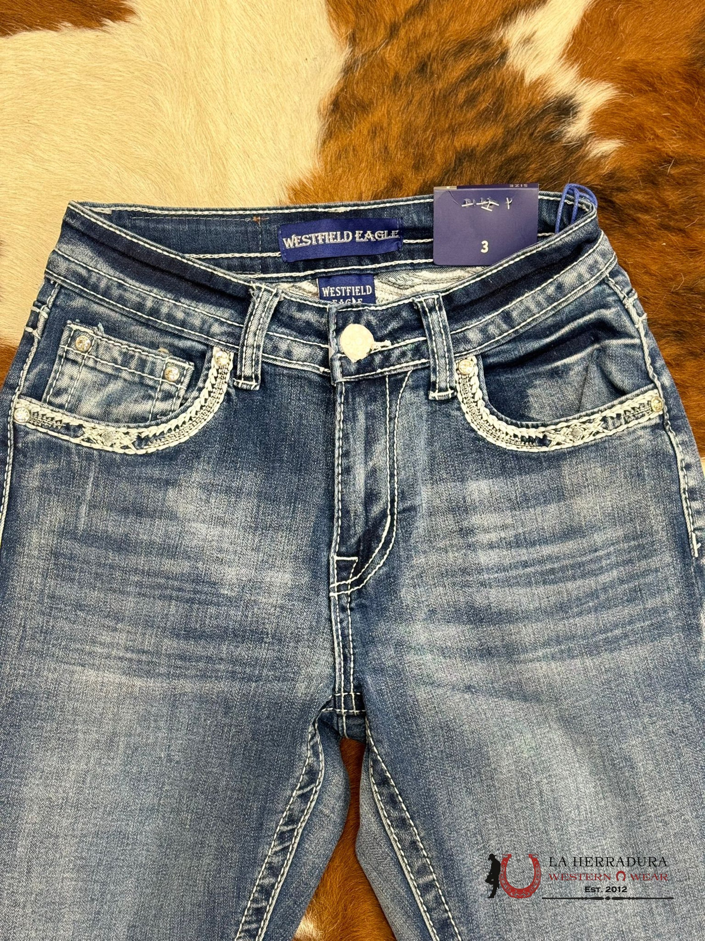 Westfield Eagle Rhinestone Medium Light Wash Bootcut Women Jeans Wt-725 Ropa Mujeres