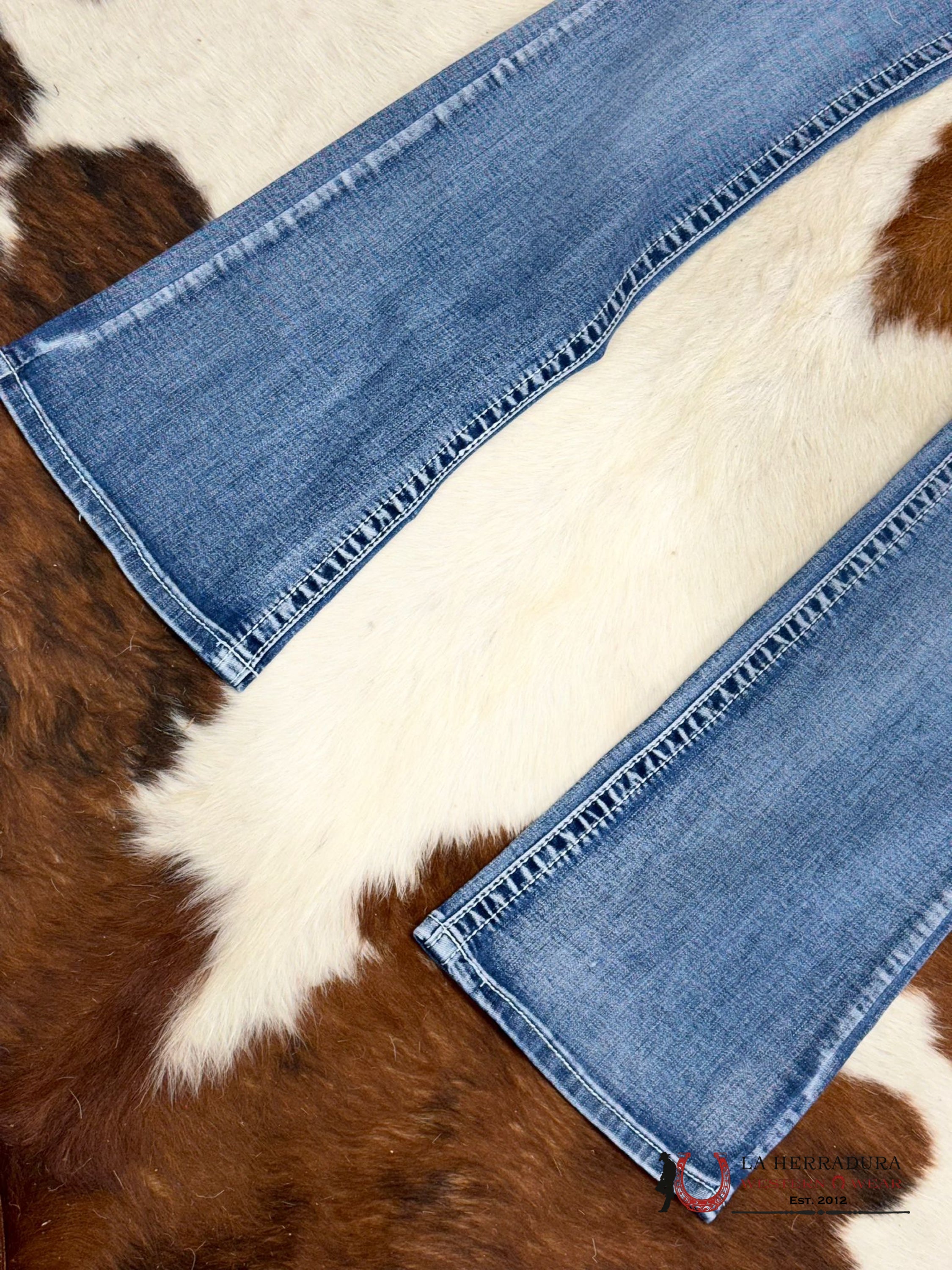 Westfield Eagle Rhinestone Medium Light Wash Bootcut Women Jeans Wt-725 Ropa Mujeres