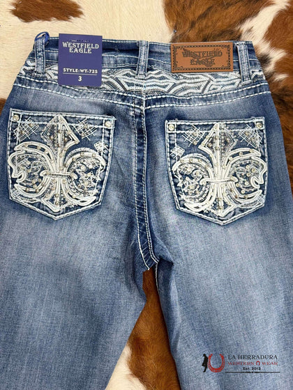 WESTFIELD EAGLE RHINESTONE MEDIUM LIGHT WASH BOOTCUT WOMEN JEANS WT-725