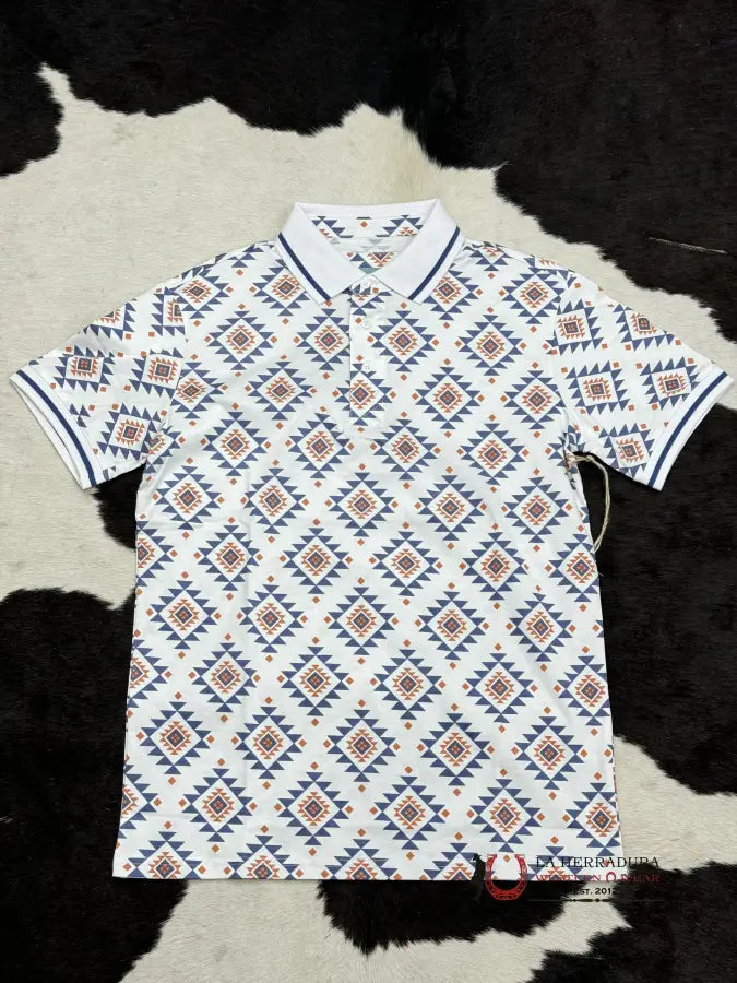 White Blue Polo Aztec Short Sleeve Shirt Ropa Hombres