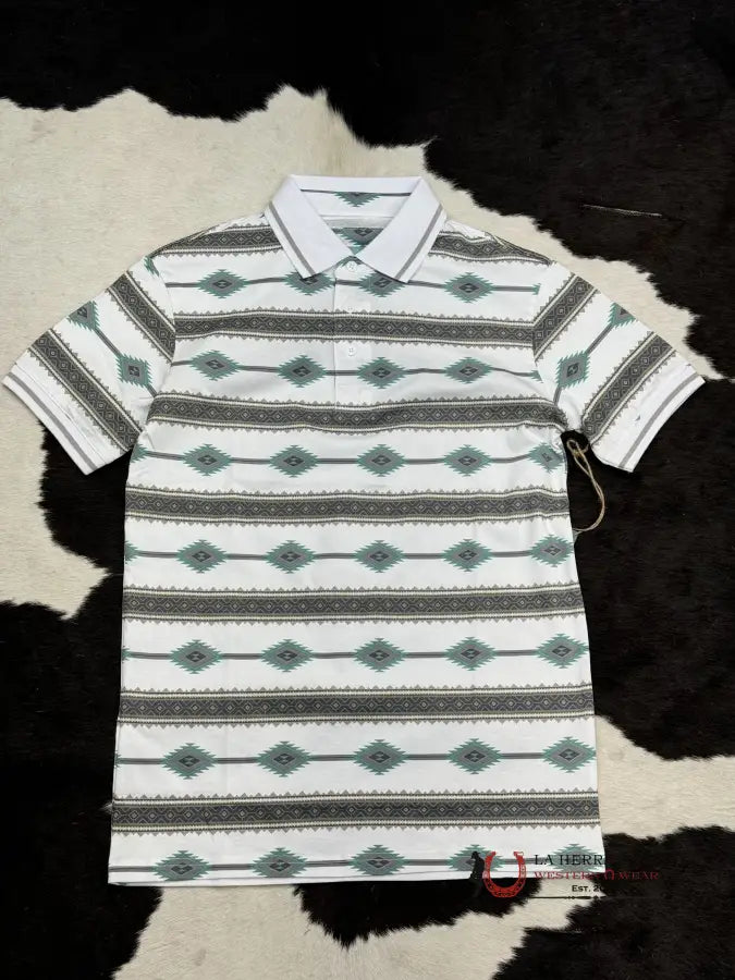 White Teal Polo Aztec Short Sleeve Shirt Ropa Hombres