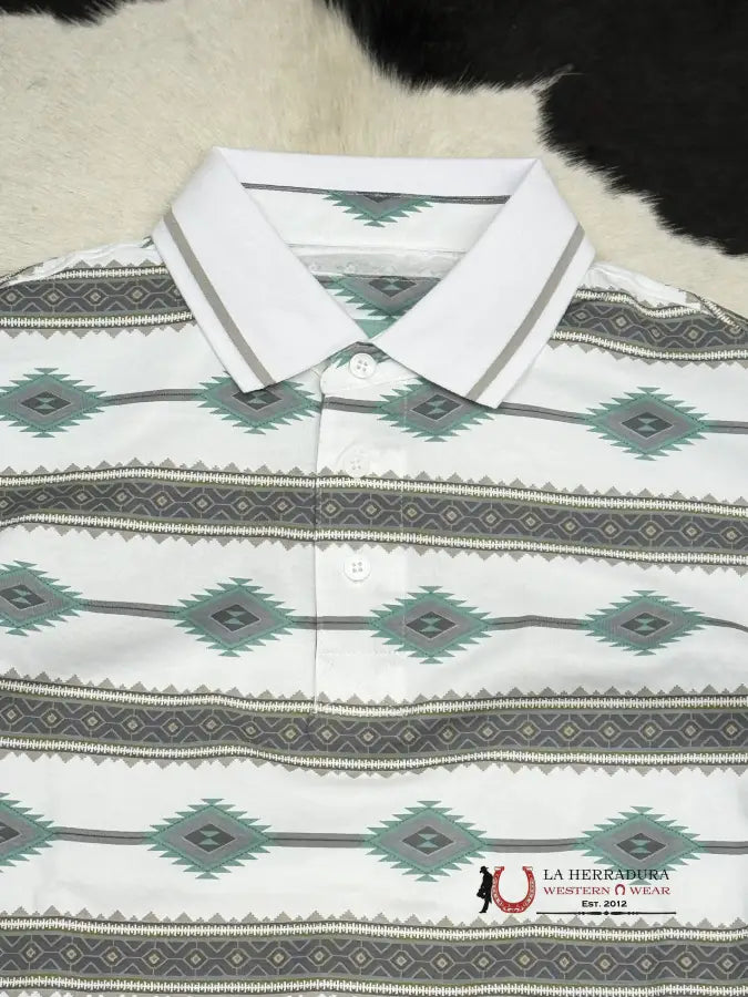 White Teal Polo Aztec Short Sleeve Shirt Ropa Hombres