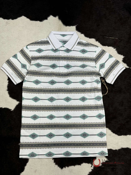 WHITE TEAL POLO AZTEC SHORT SLEEVE SHIRT TEAL