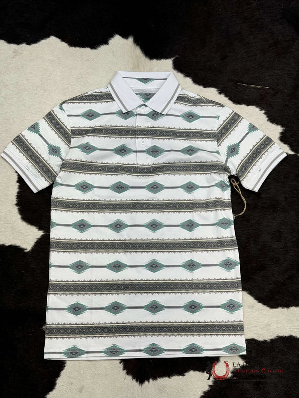 CAMISA MANGA CORTA POLO AZTECA BLANCO VERDE AZULADO