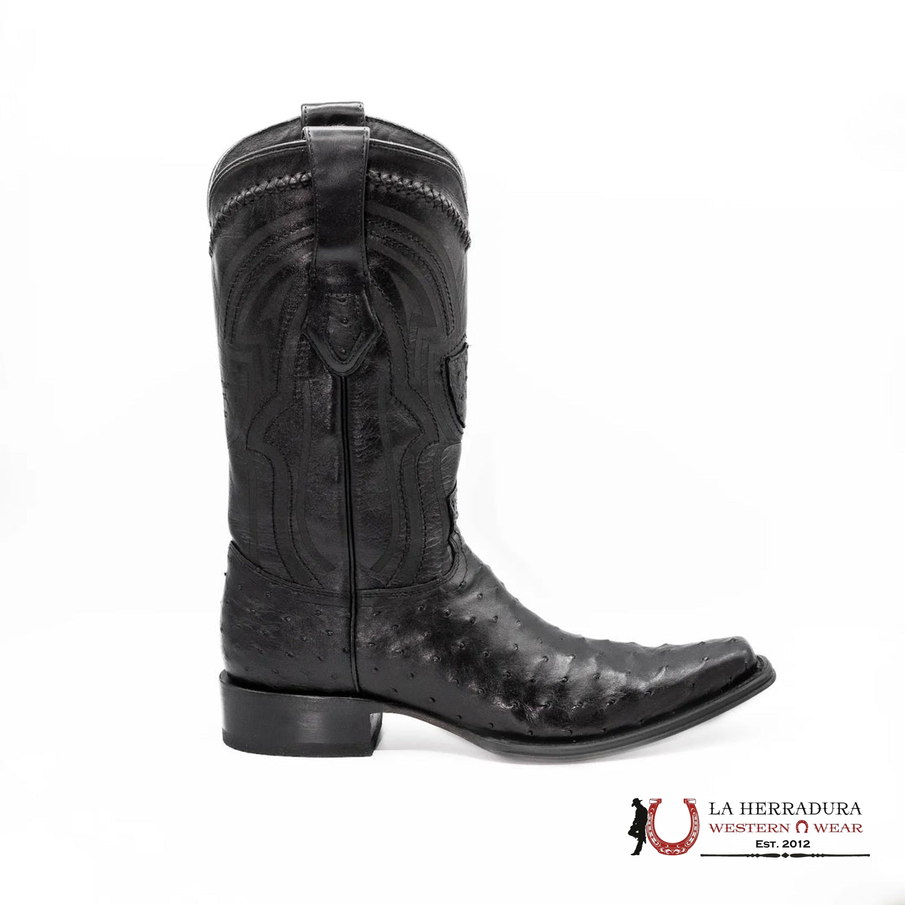 Wild West Boots - Men’s NARROW SQUARE TOE OSTRICH BLACK - 277L0305 BOTAS HOMBRES
