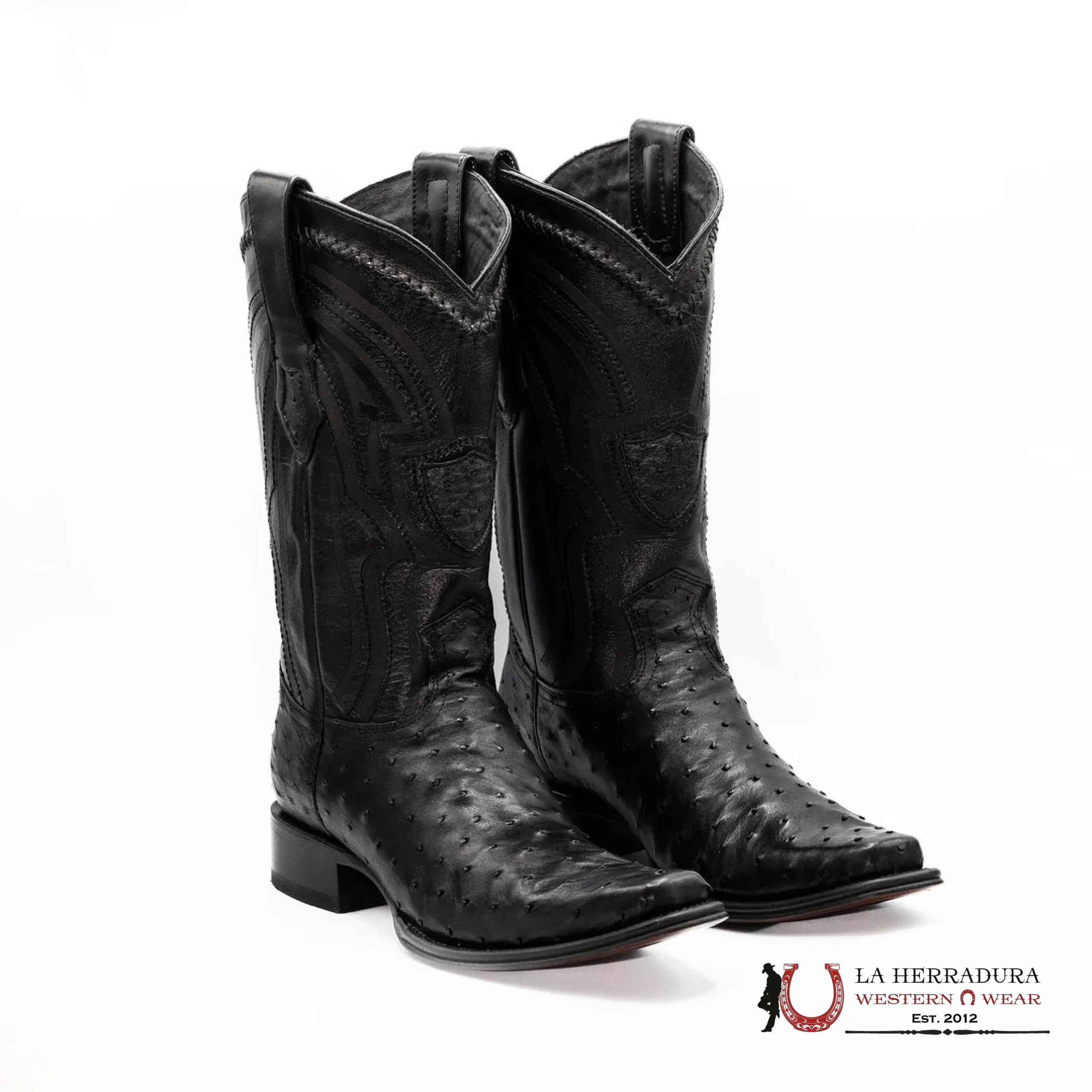 Wild West Boots - Men’s NARROW SQUARE TOE OSTRICH BLACK - 277L0305 BOTAS HOMBRES