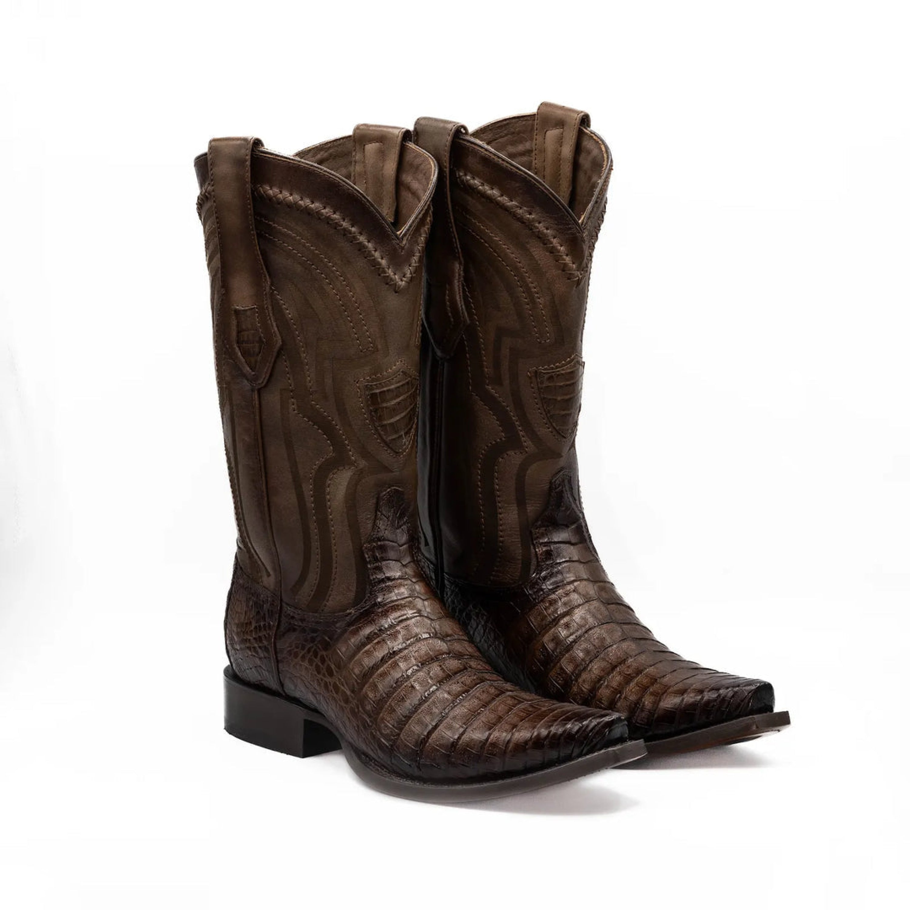 Wild West Boots - NARROW SQUARE TOE CAIMAN BELLY FADED BROWN - 294L8216 BOTAS HOMBRES