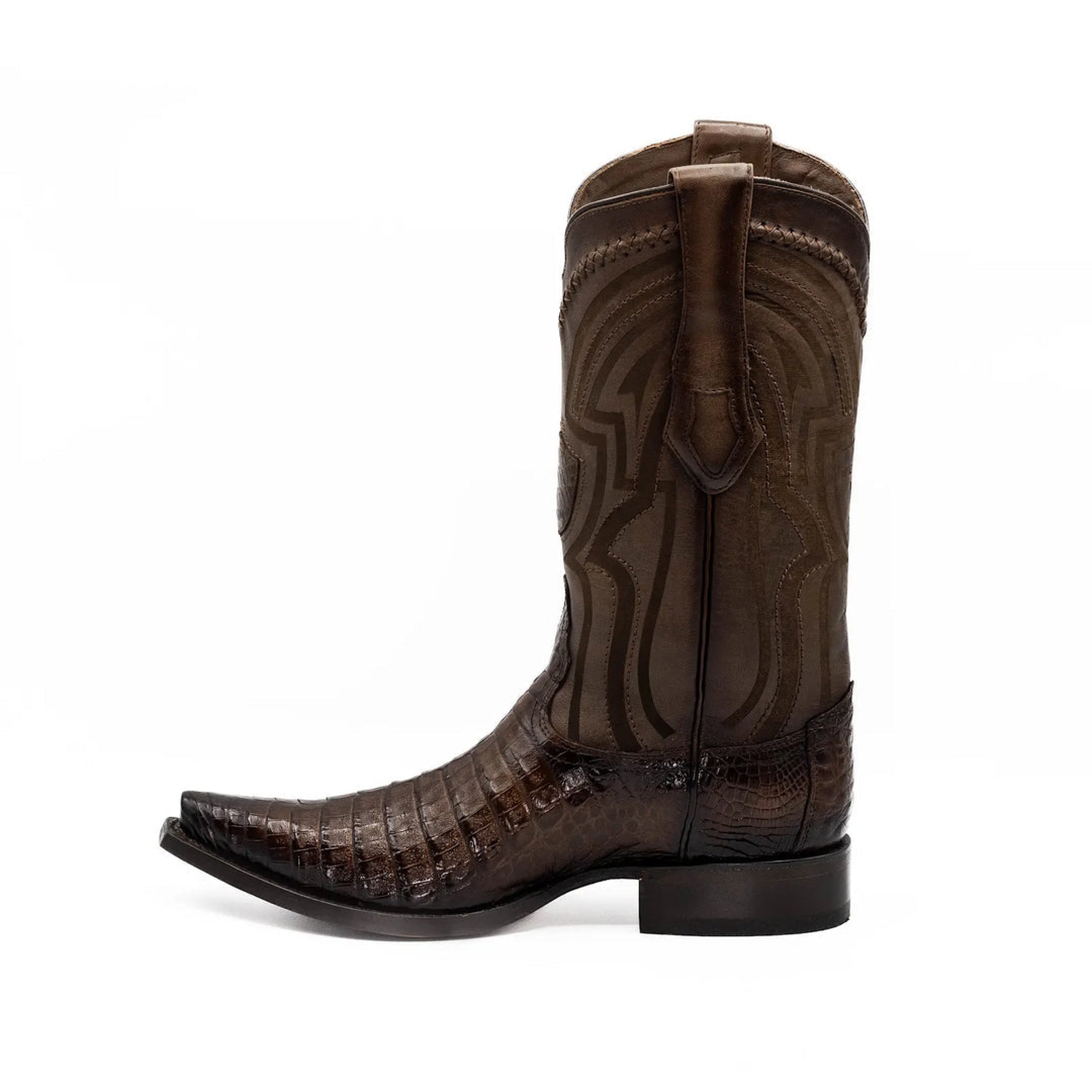 Wild West Boots - NARROW SQUARE TOE CAIMAN BELLY FADED BROWN - 294L8216 BOTAS HOMBRES