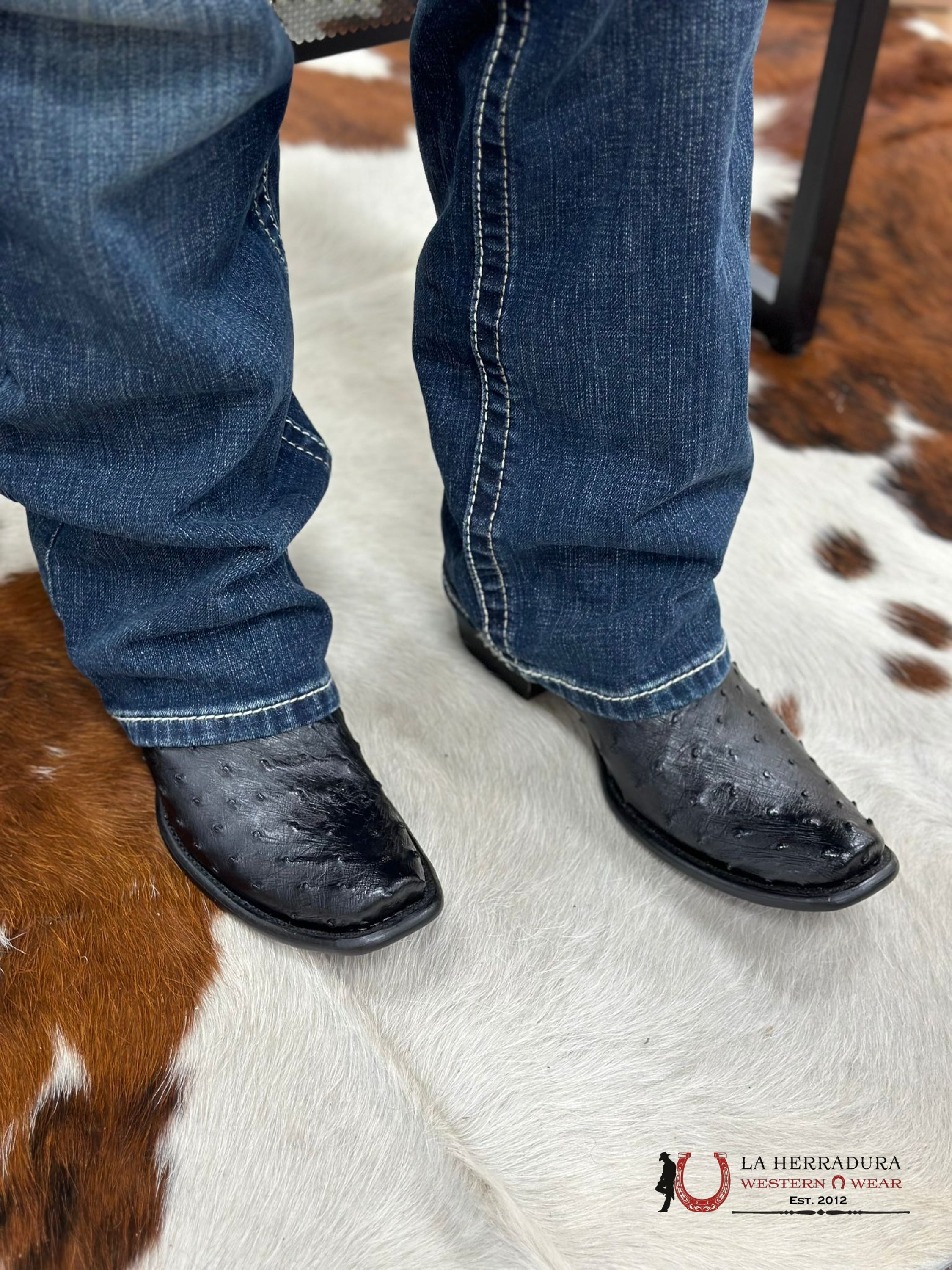 Wild West Dubai Short Boot Ostrich Black Botas Hombres