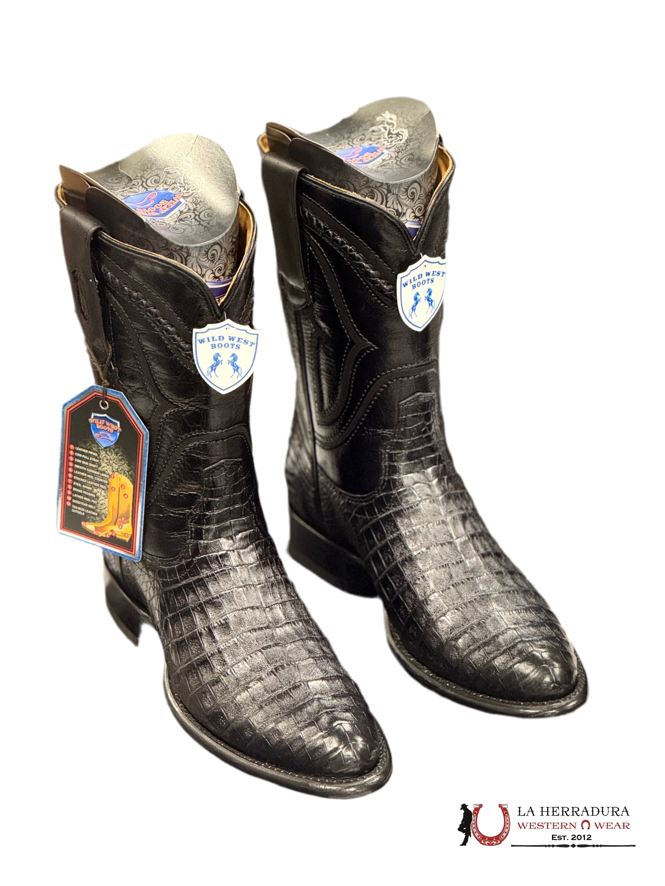 WILD WEST EXOTIC BLACK CAIMAN BELLY ROPER BOOT 269I8205 BOTAS HOMBRES