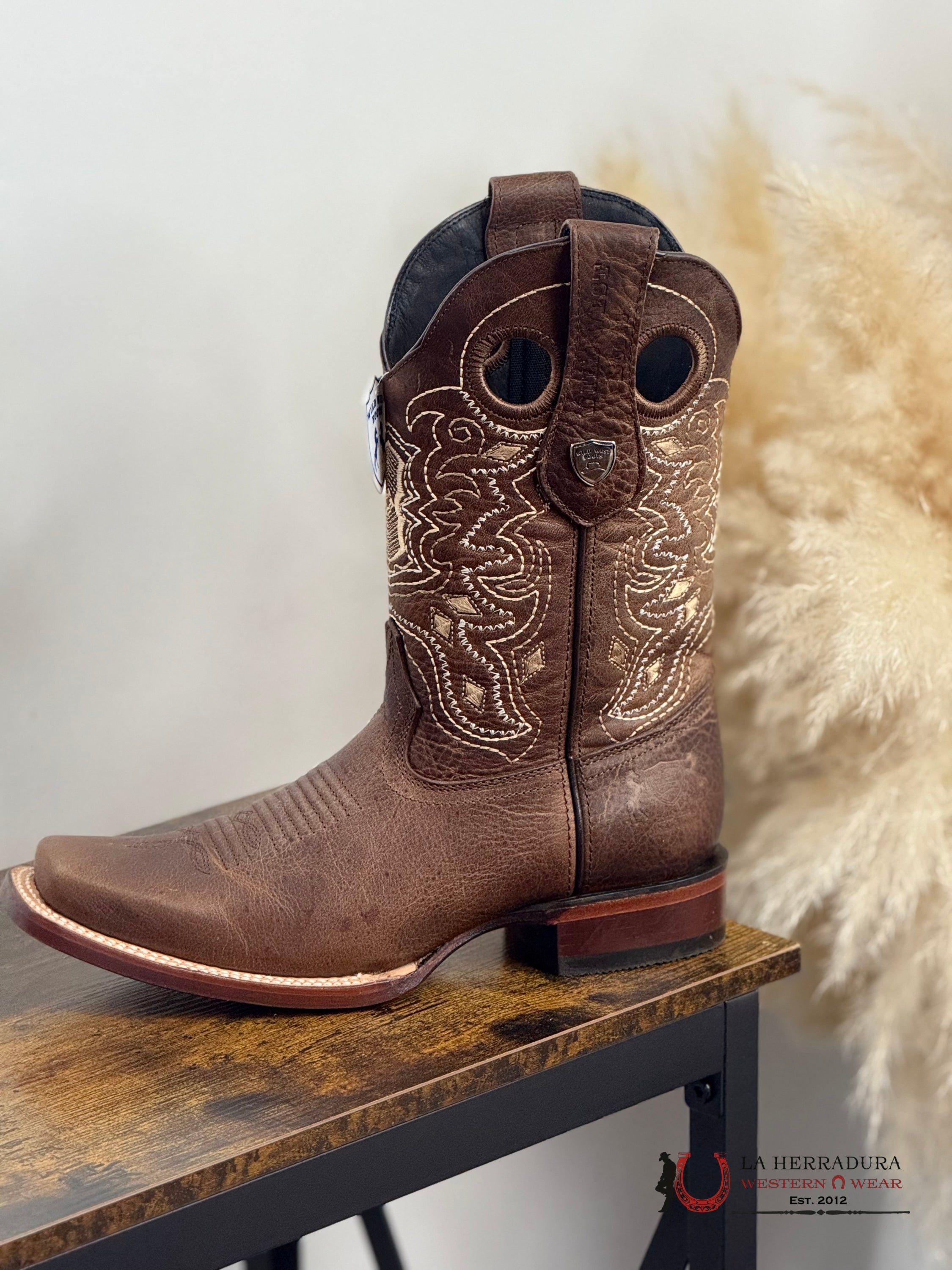 WILD WEST GRISLY BROWN NARROW SQ. TOE BOOT NON-VISIBLE STITCH BOTAS HOMBRES