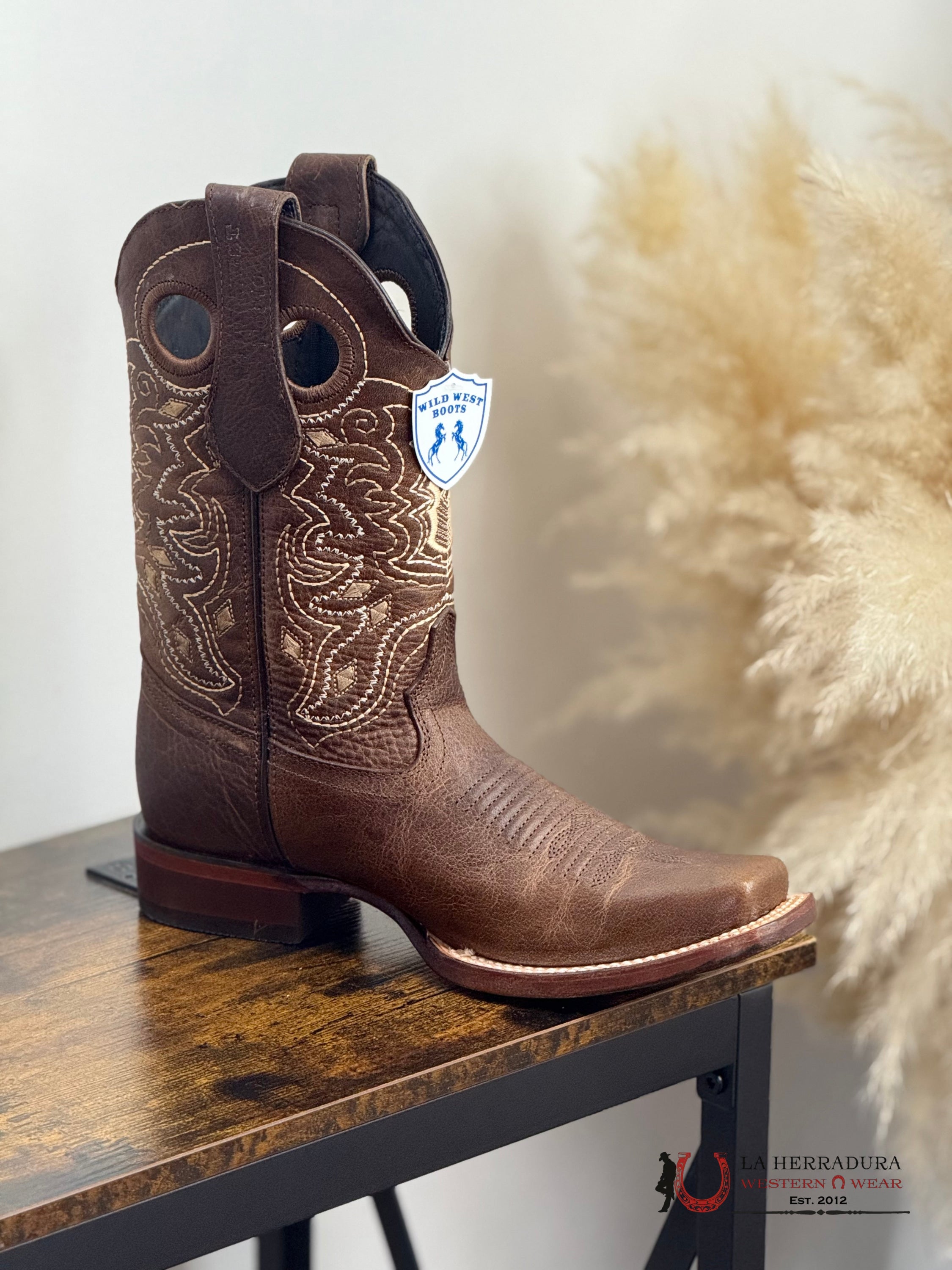 WILD WEST GRISLY BROWN NARROW SQ. TOE BOOT NON-VISIBLE STITCH BOTAS HOMBRES