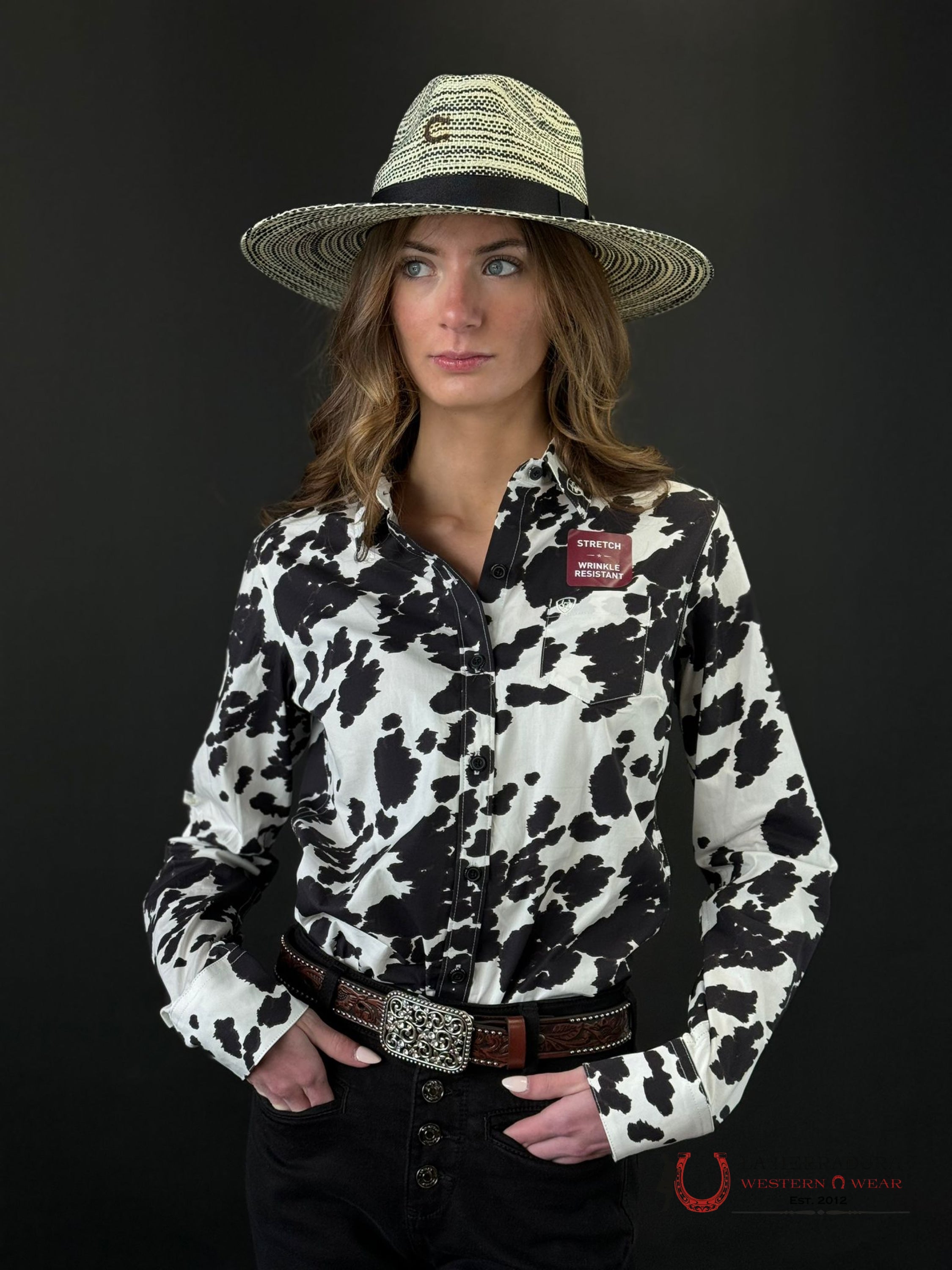 Women Ariat Team Kirby Long Sleeve Cow Print Ropa Mujeres