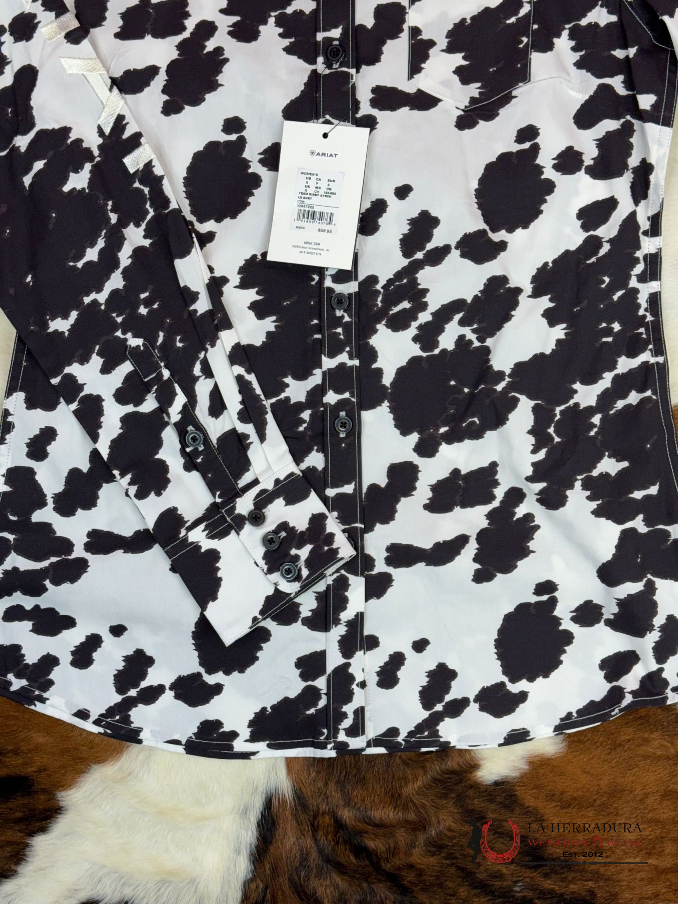 Women Ariat Team Kirby Long Sleeve Cow Print Ropa Mujeres