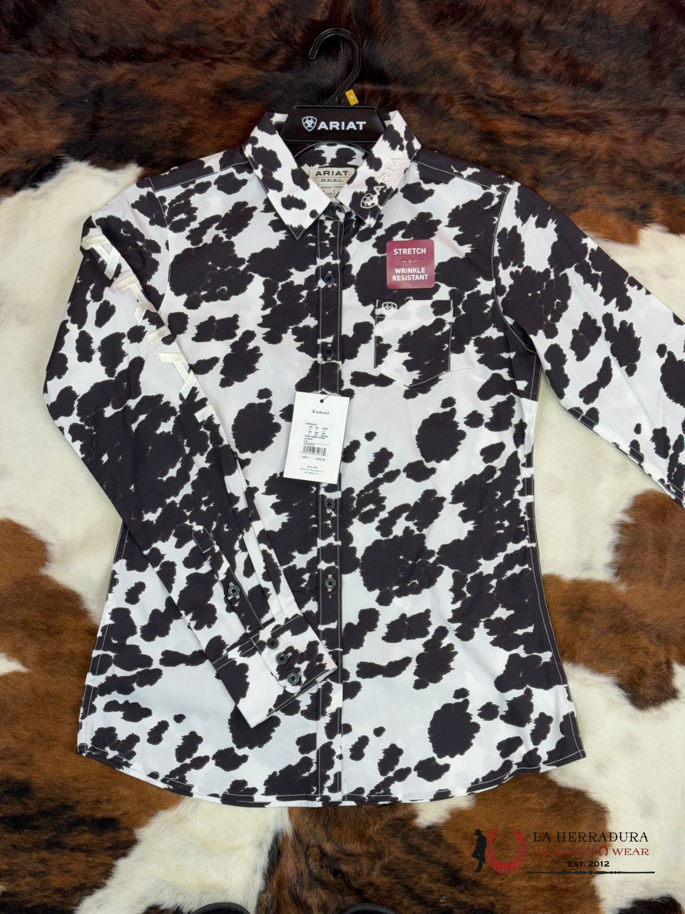 Women Ariat Team Kirby Long Sleeve Cow Print Ropa Mujeres