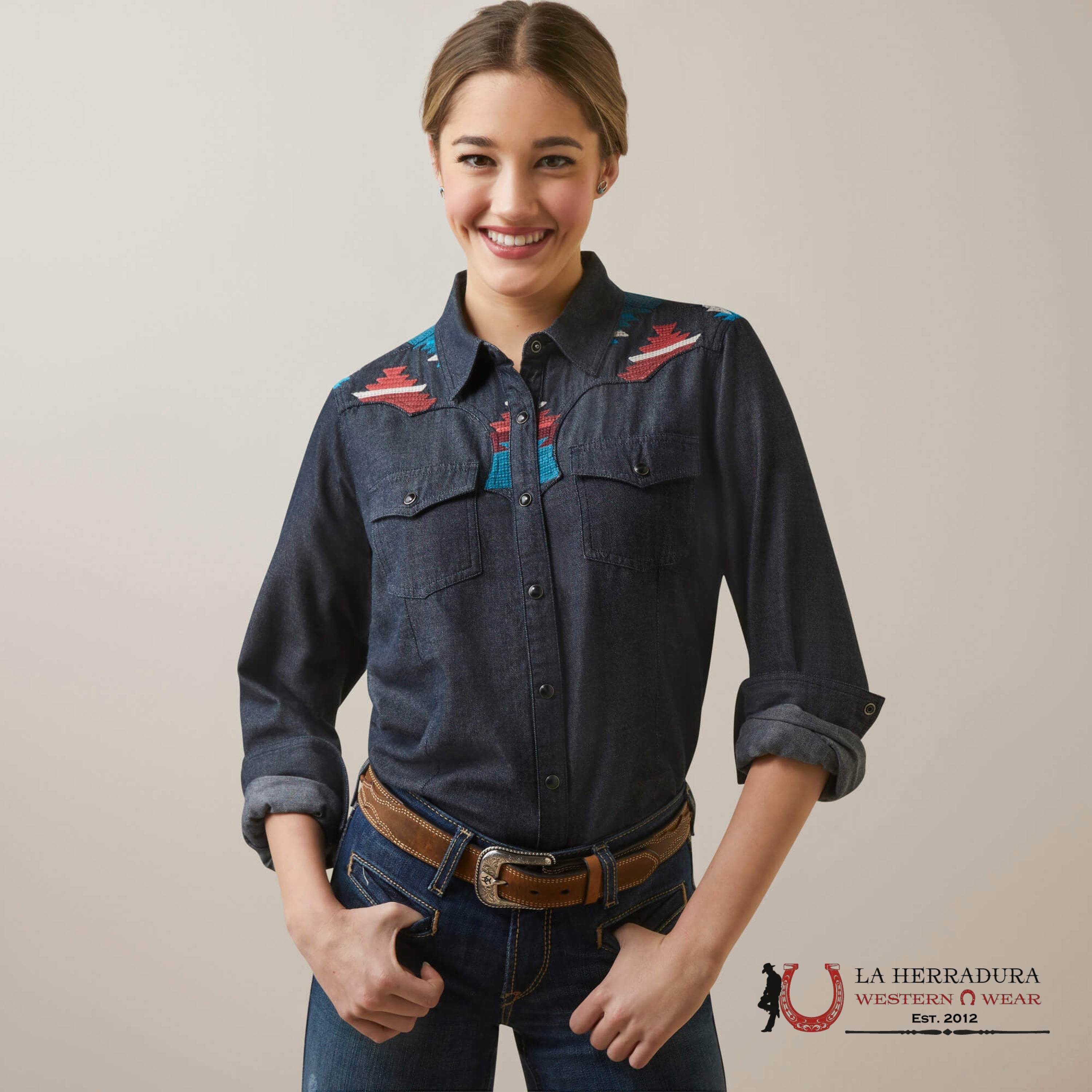 WOMEN ARIAT RINSED BOTTON UP LONG SHIRAT 10046312 ROPA MUJERES