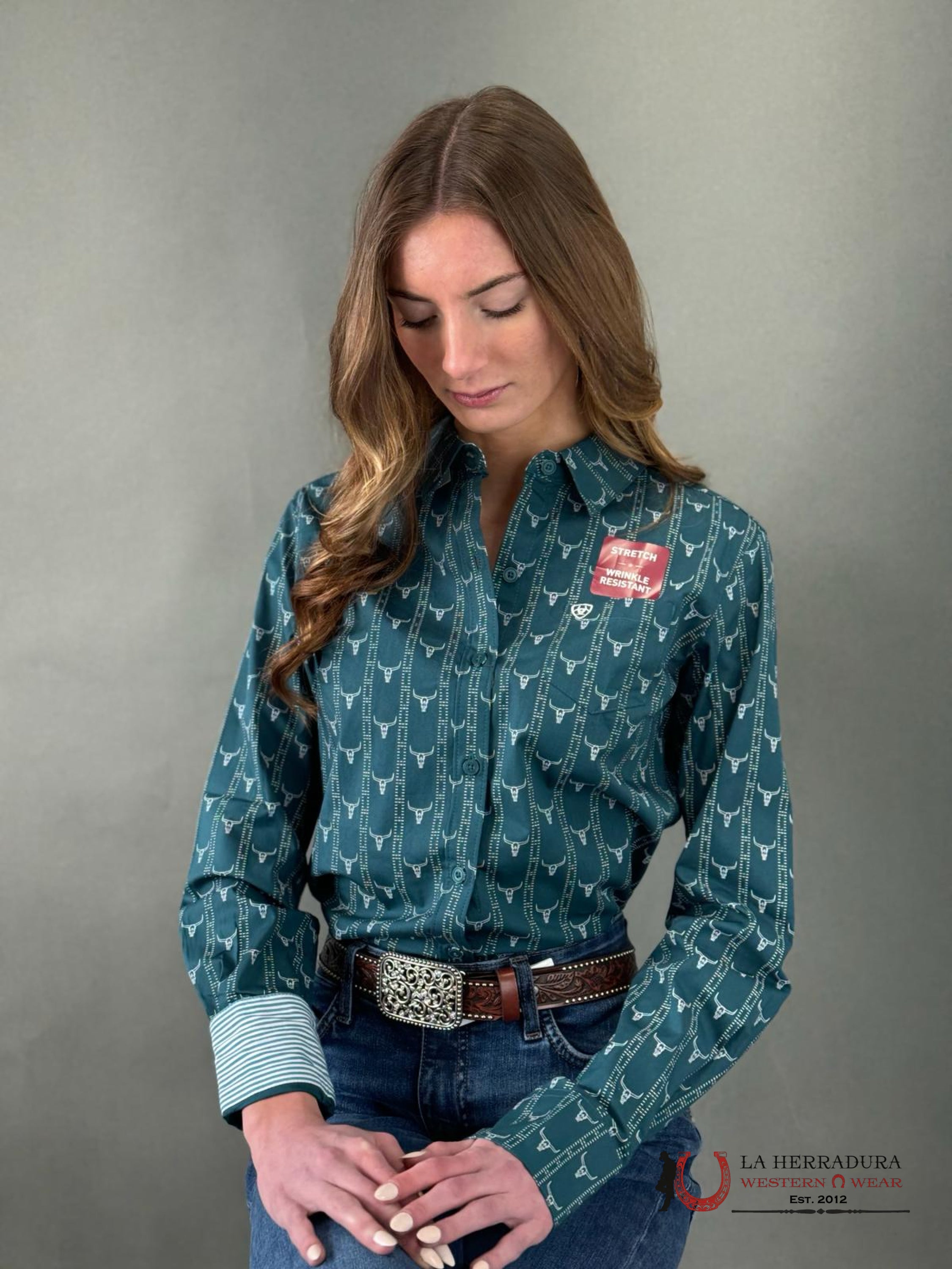 Women Ariat Kirby Steerhead Print Long Sleeve Shirt Ropa Mujeres