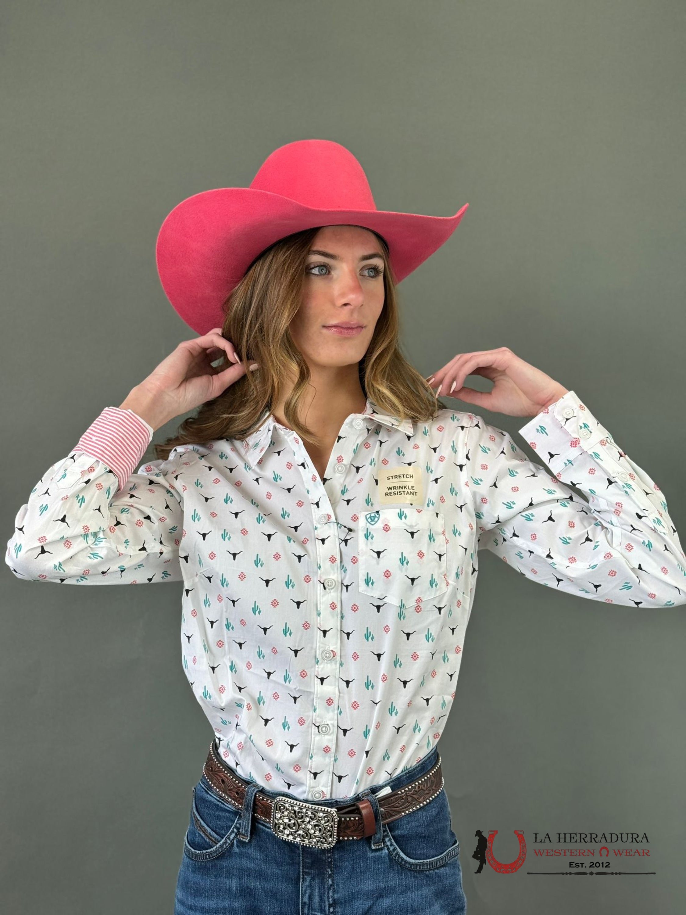 Women Ariat Team Kirby Long Sleeve Steer Garden Western Print Ropa Mujeres