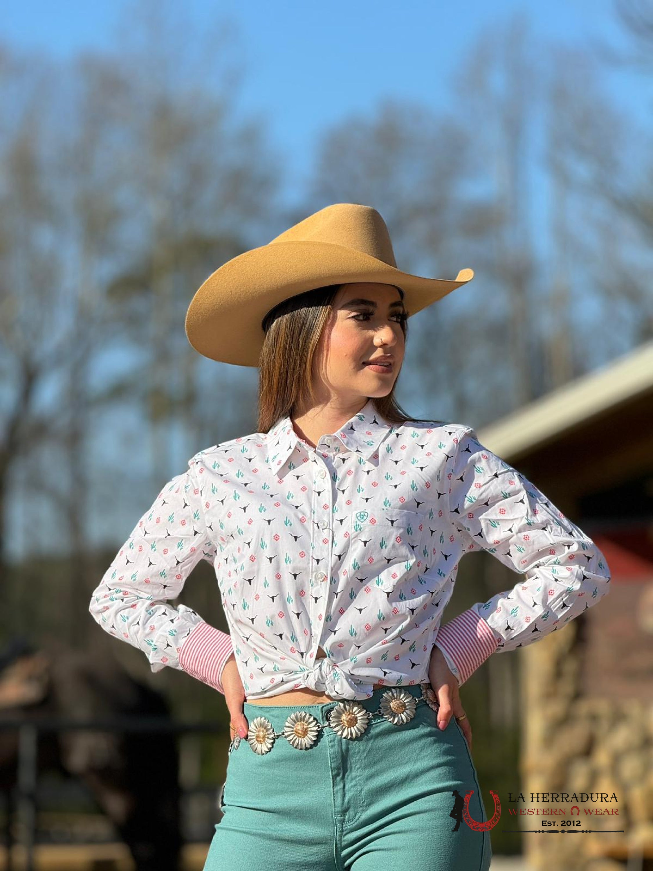 Women Ariat Team Kirby Long Sleeve Steer Garden Western Print Ropa Mujeres