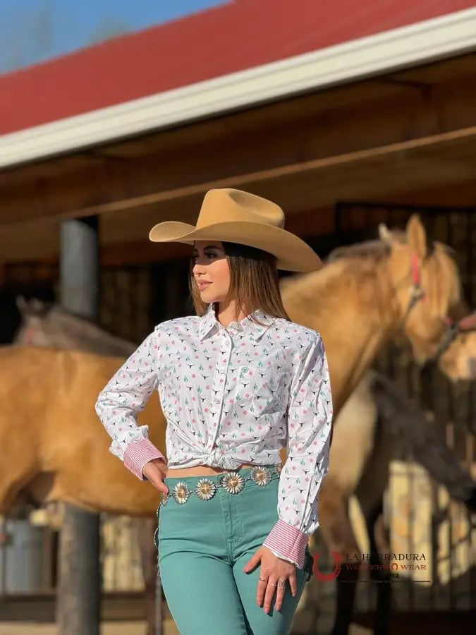 Women Ariat Team Kirby Long Sleeve Steer Garden Western Print Ropa Mujeres