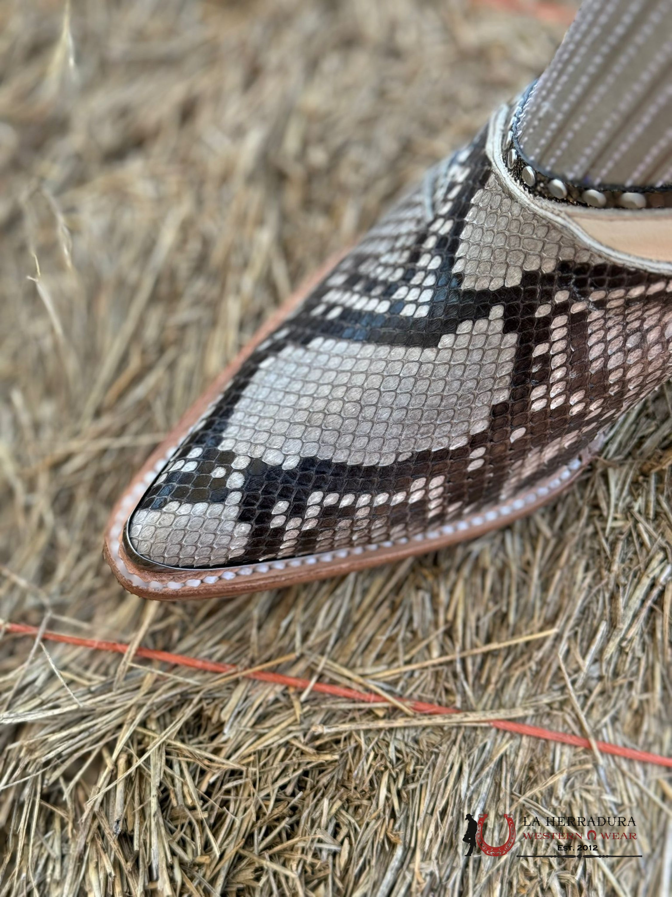 Women Cuadra Short Boot Python Belly Grecas Beige Zipper & Studs Pointed Toe Botas Mujeres