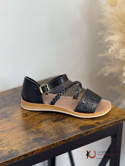 HUARACHE DE MUJER CAMILA TROQUELADA NEGRO