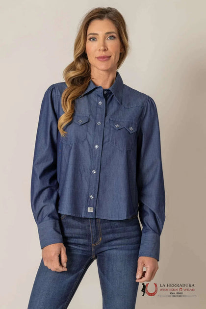 Camisa de manga larga Annie Dark Indigo Blue para mujer de Kimes Ranch