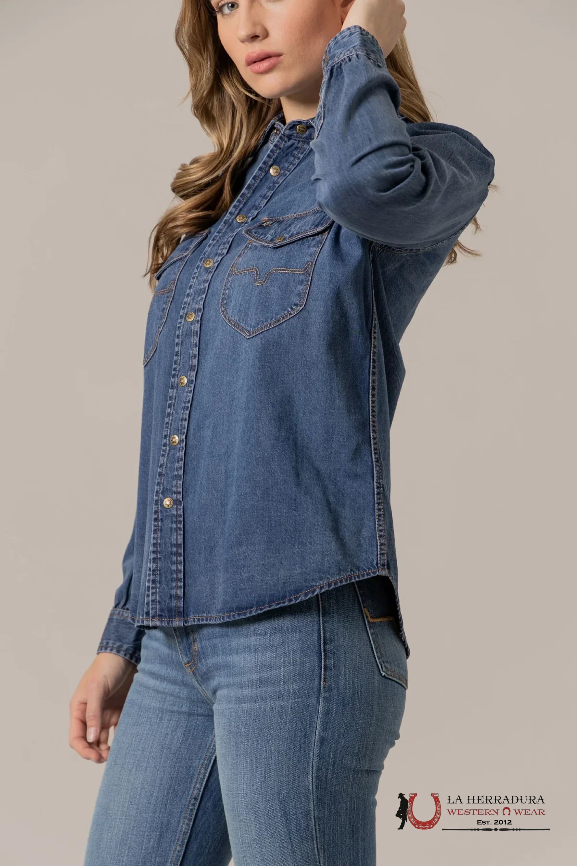 Women Kimes Ranch Long Sleeve Jane Denim Snap Shirt ROPA MUJERES