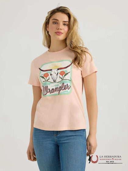 WOMEN WRANGLER RETRO GIRLFRIEND T-SHIRT PRACH PARFAIT LONGHORN 112358438