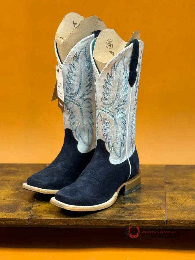 Women’s Ariat Frontier Calamity Jane Polo Blue Roughout Electric Silver Boot Botas Mujeres