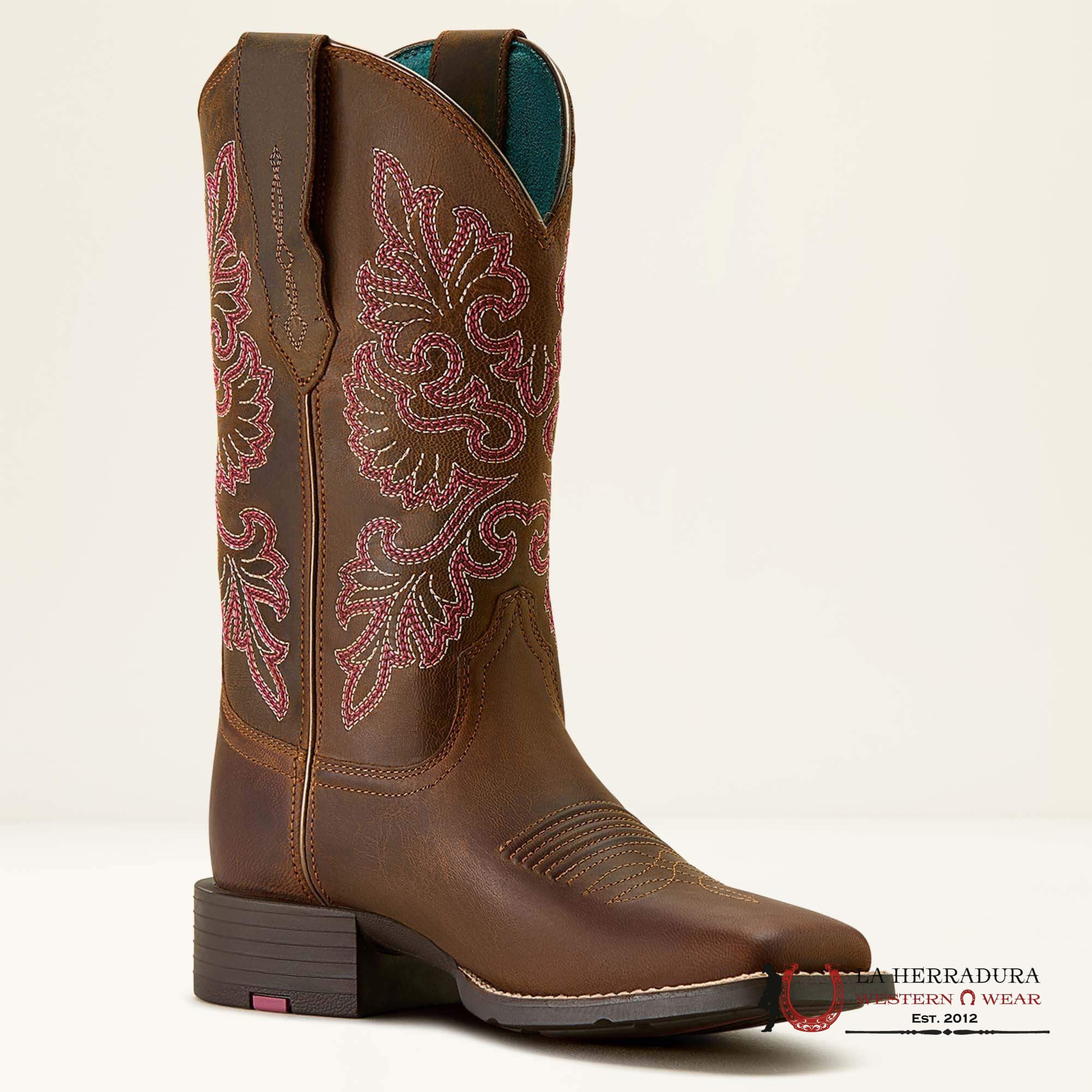 WOMENS ARIAT ROUND UP WIDE SQUARE TOE STRETCHFIT SASSY BROWN 10064078 BOTAS MUJERES