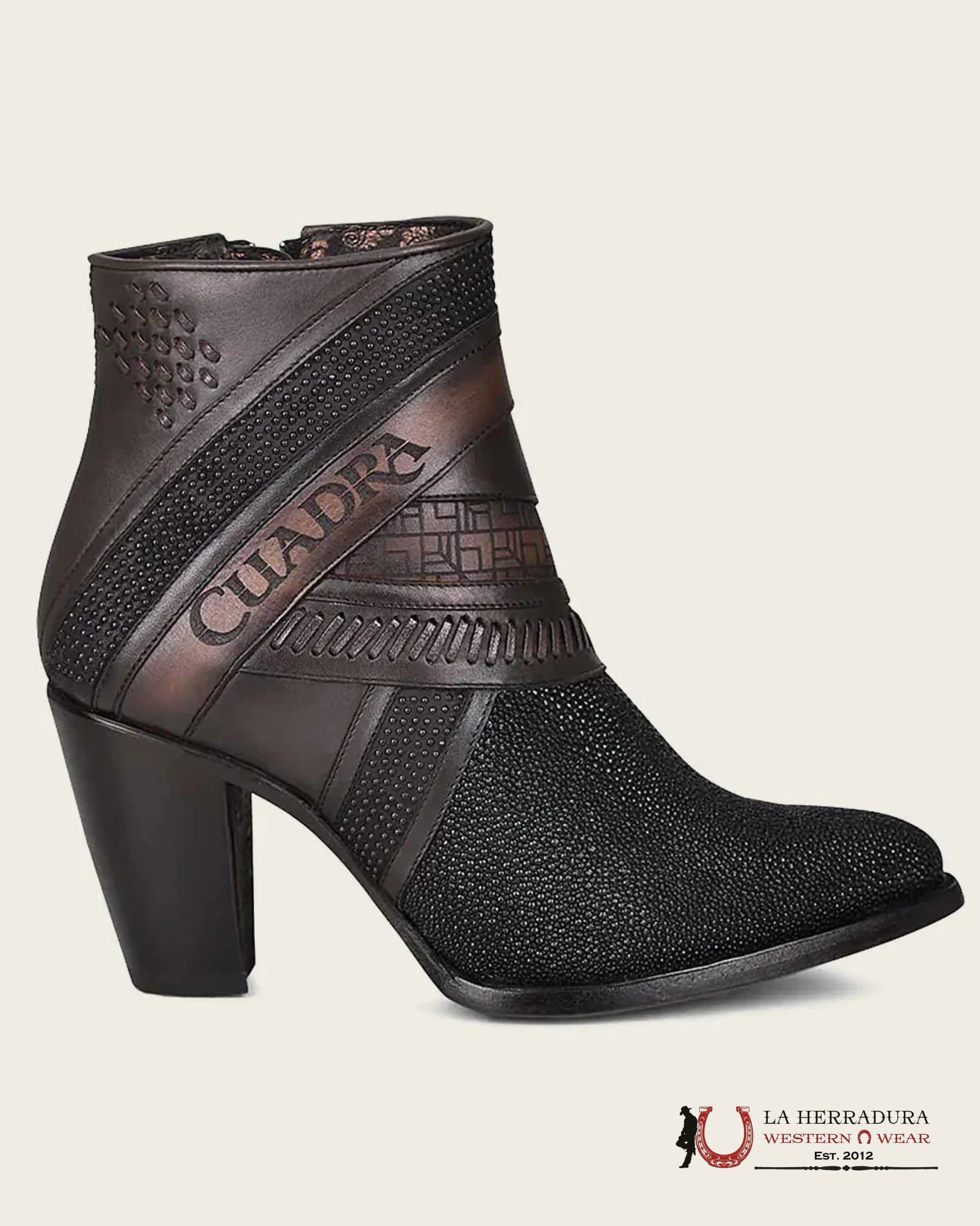 WOMENS CUADRA BLACK STINGRAY LASER EMBROIDERY & HARNESS SHORT BOOT MANTARRAYA BOTINES BOTAS MUJERES