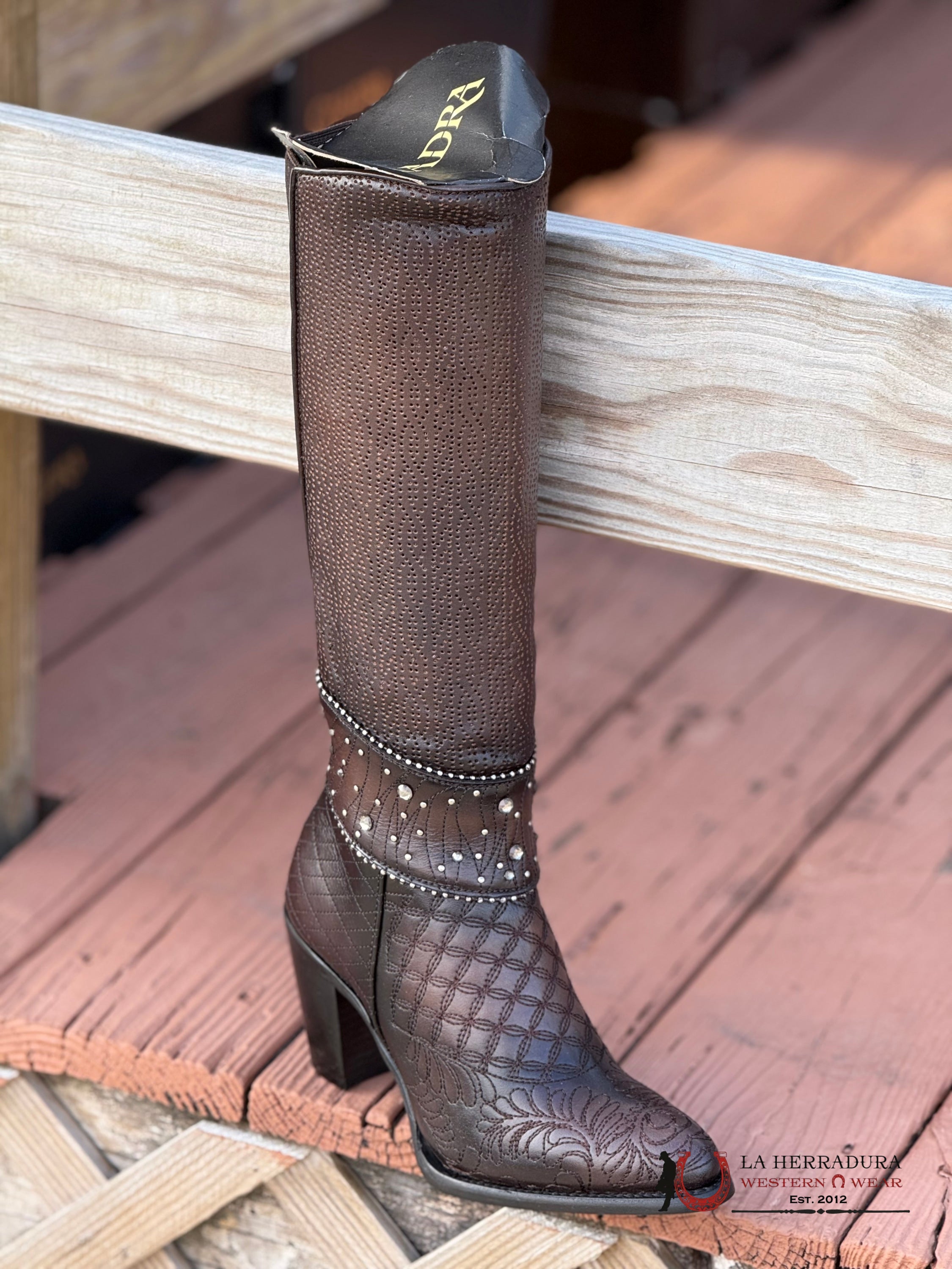 Womens Cuadra De Res Negro Cafe Embroidery Round Toe Botas Mujeres