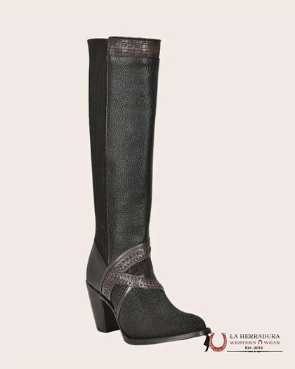 BOTA LARGA PARA MUJER CUADRA MANTARRAYA NEGRA CU725
