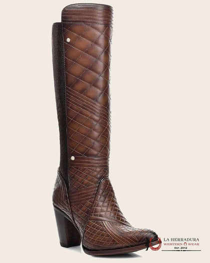 BOTAS ALTAS PARA MUJER CUADRA RES AZTECA MIEL BORDADAS PUNTA REDONDA CU402
